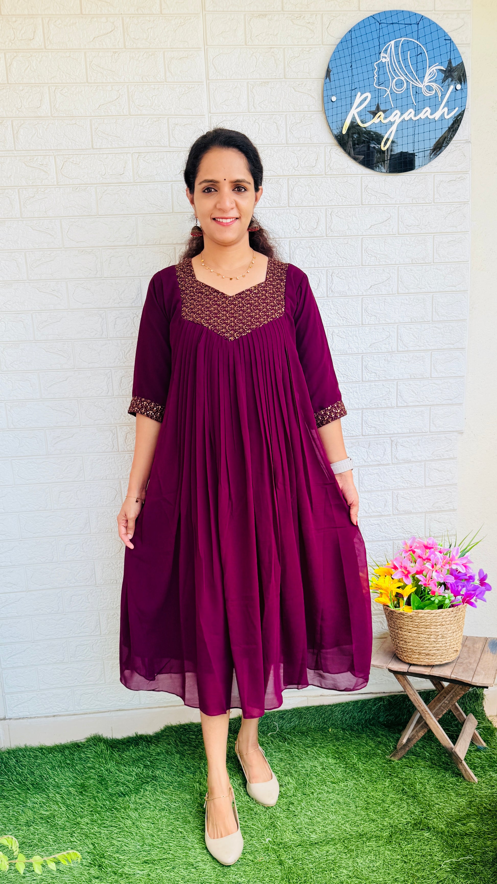 Georgette Pleated Kurti RG802 Grape Wine
