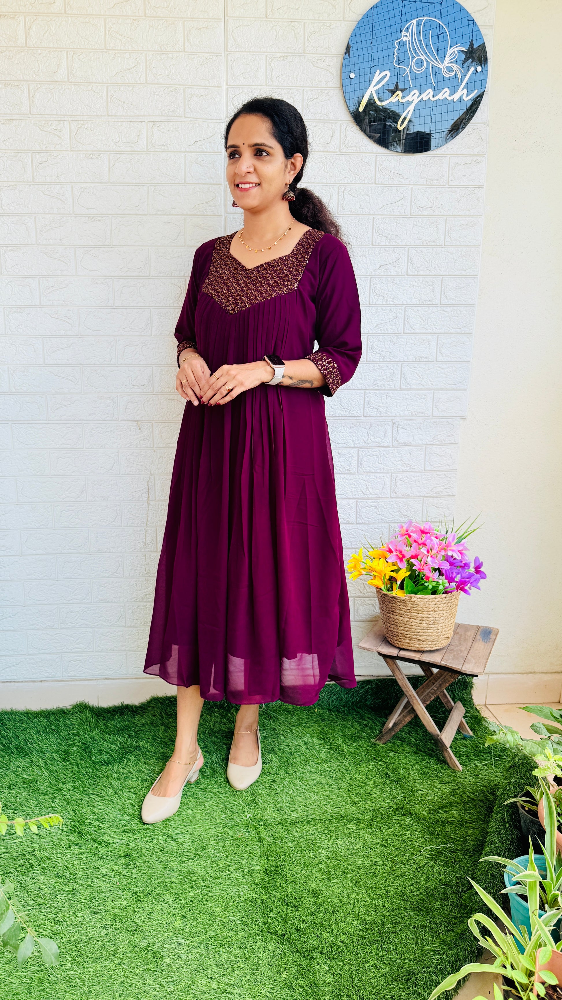 Georgette Pleated Kurti RG802 Grape Wine