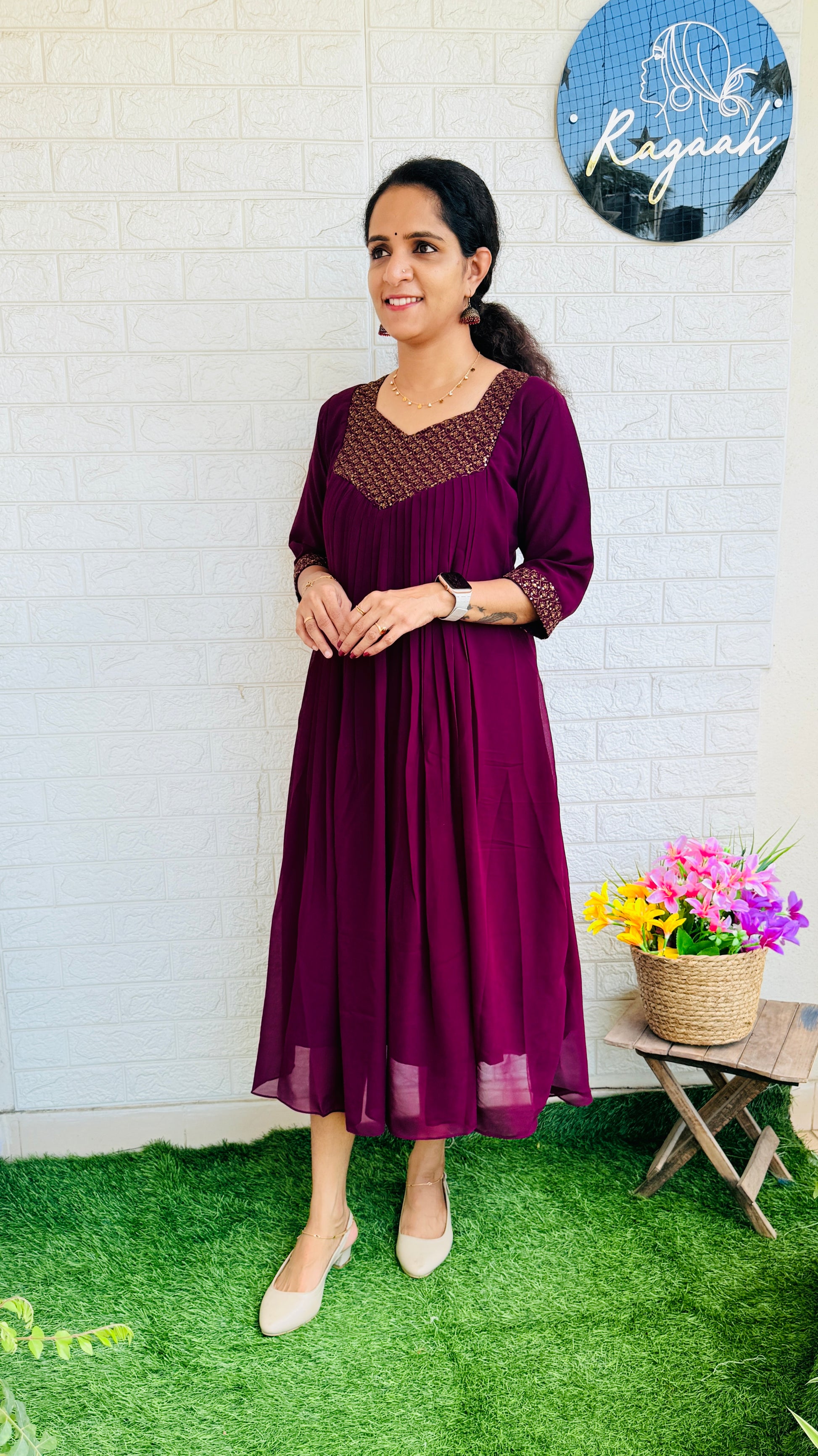 Georgette Pleated Kurti RG802 Grape Wine