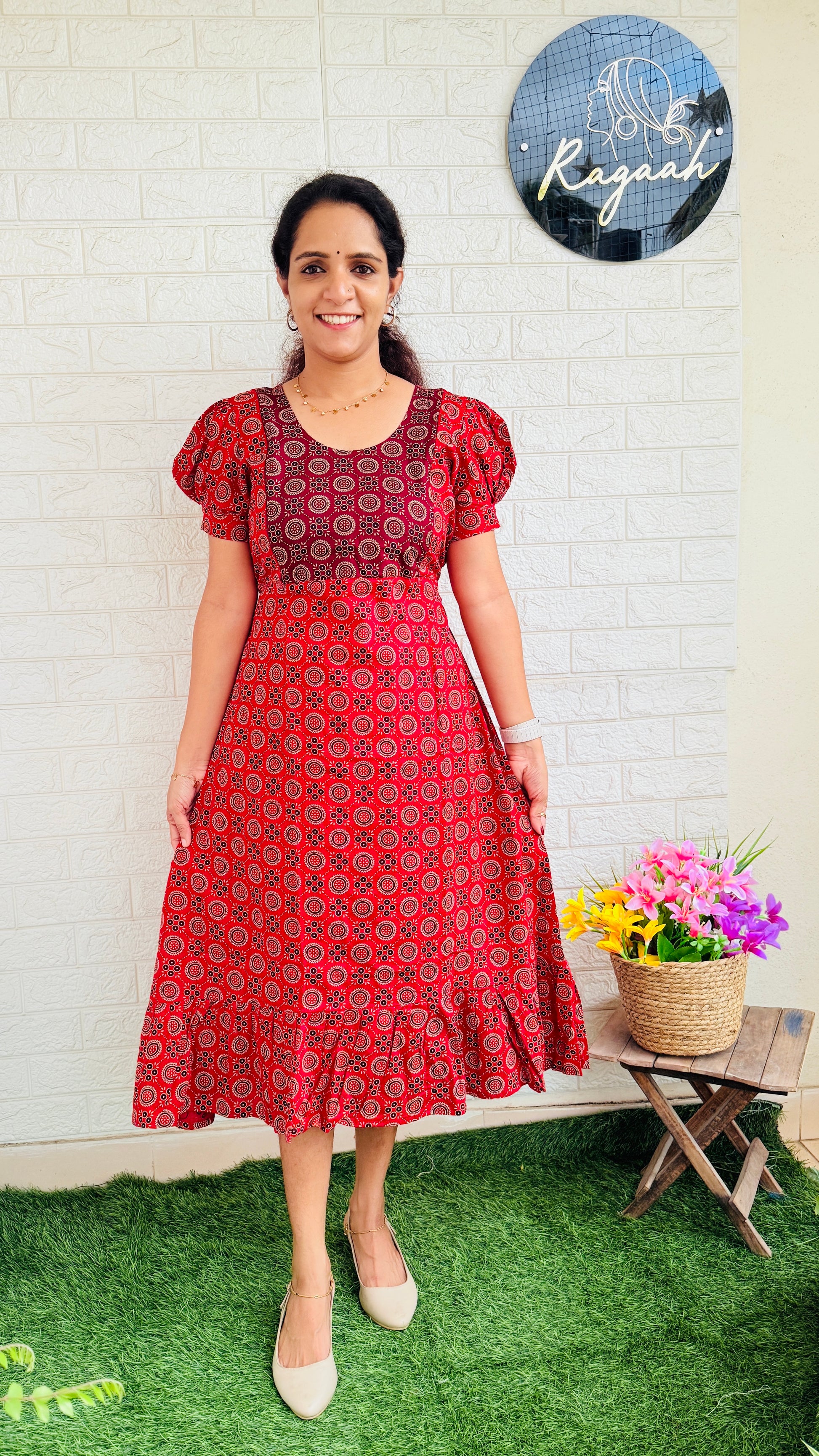 Feeding Ajrakh Cotton Frock RG805 Red