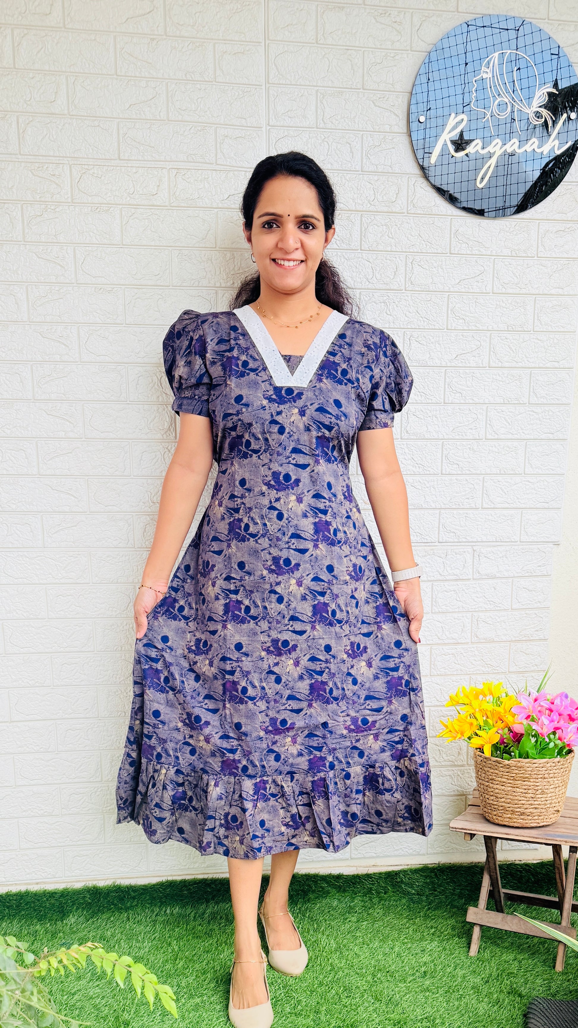 Cotton Frock with Hakoba Detailing RG815 Violet
