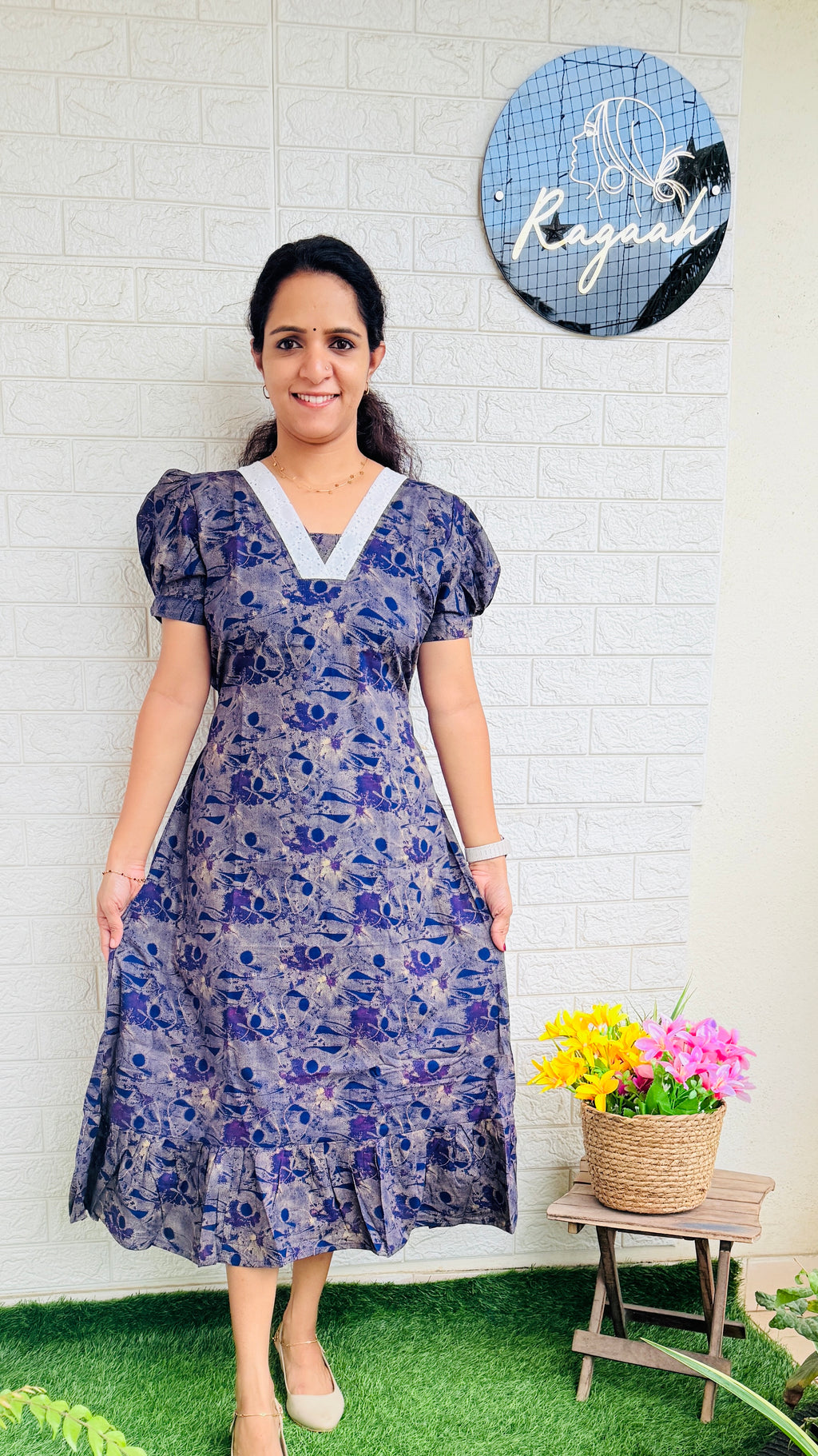 Cotton Frock with Hakoba Detailing RG815 Violet