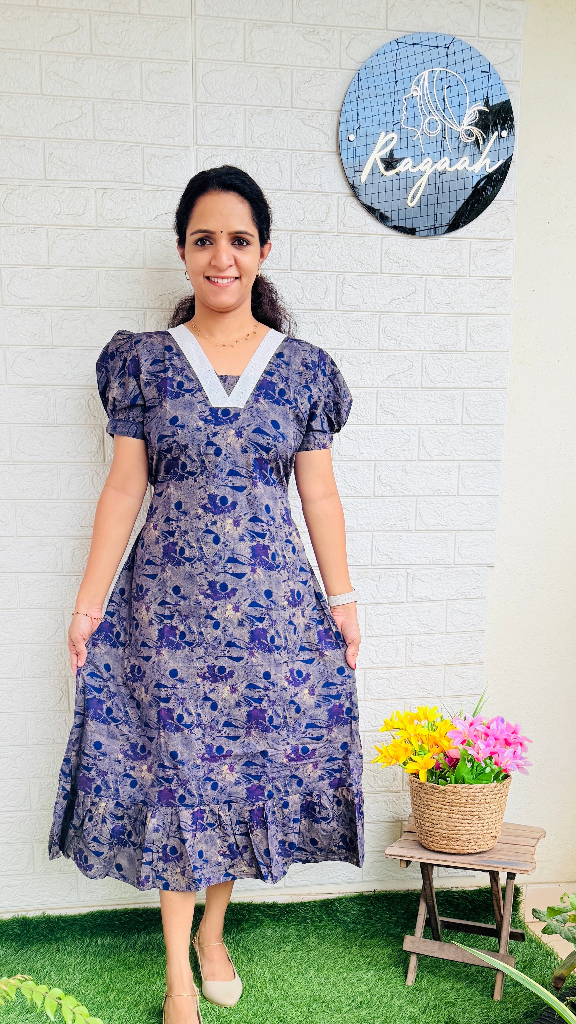 Cotton Frock with Hakoba Detailing RG815 Violet
