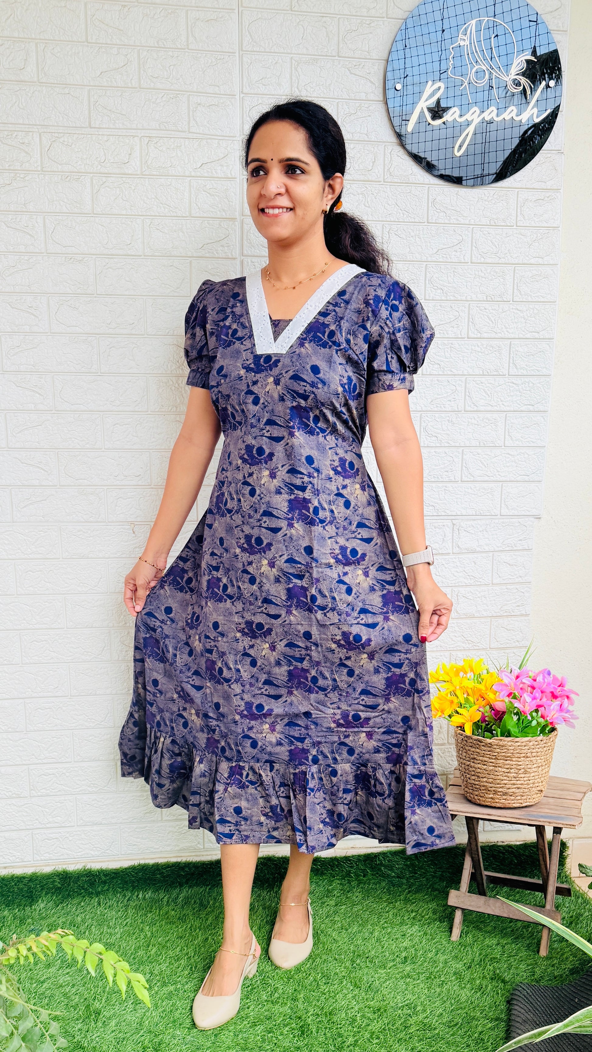 Cotton Frock with Hakoba Detailing RG815 Violet