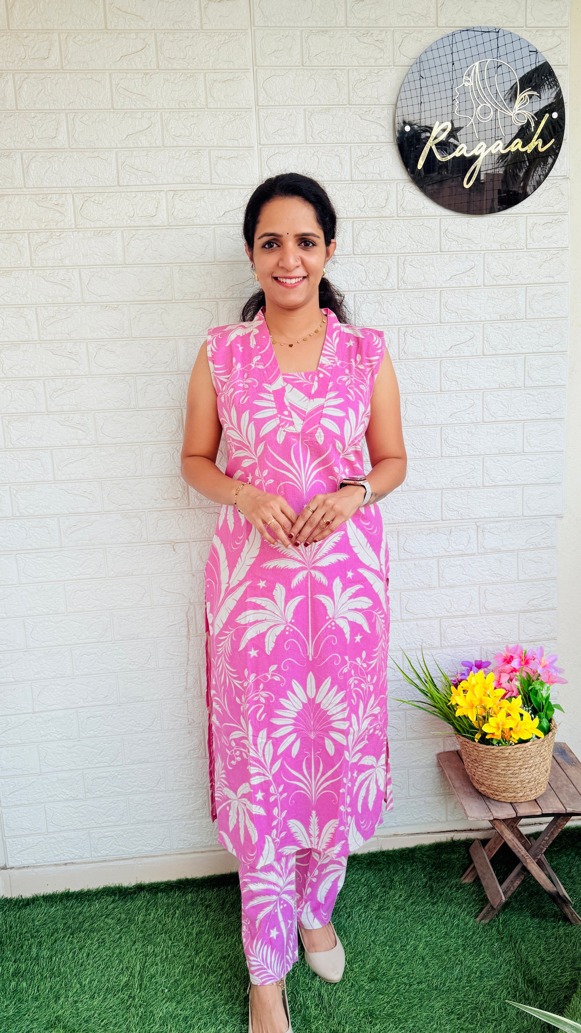 Khadi Cotton Printed Slitted Cord Set RG819