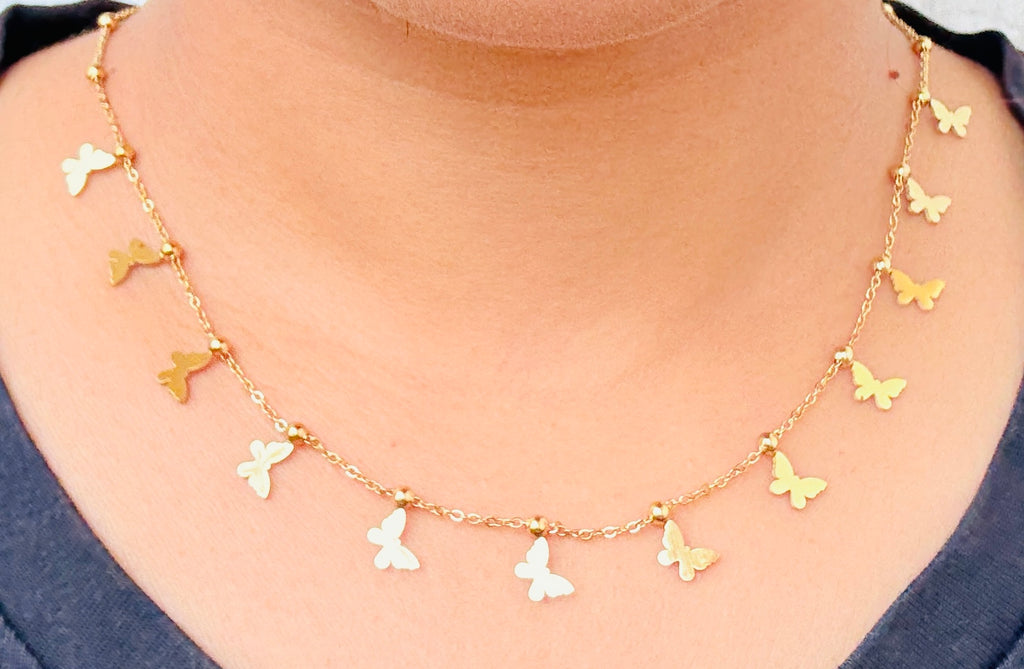 Butterfly Sparkle Anti tarnish stainless steel neck Chain RJ212