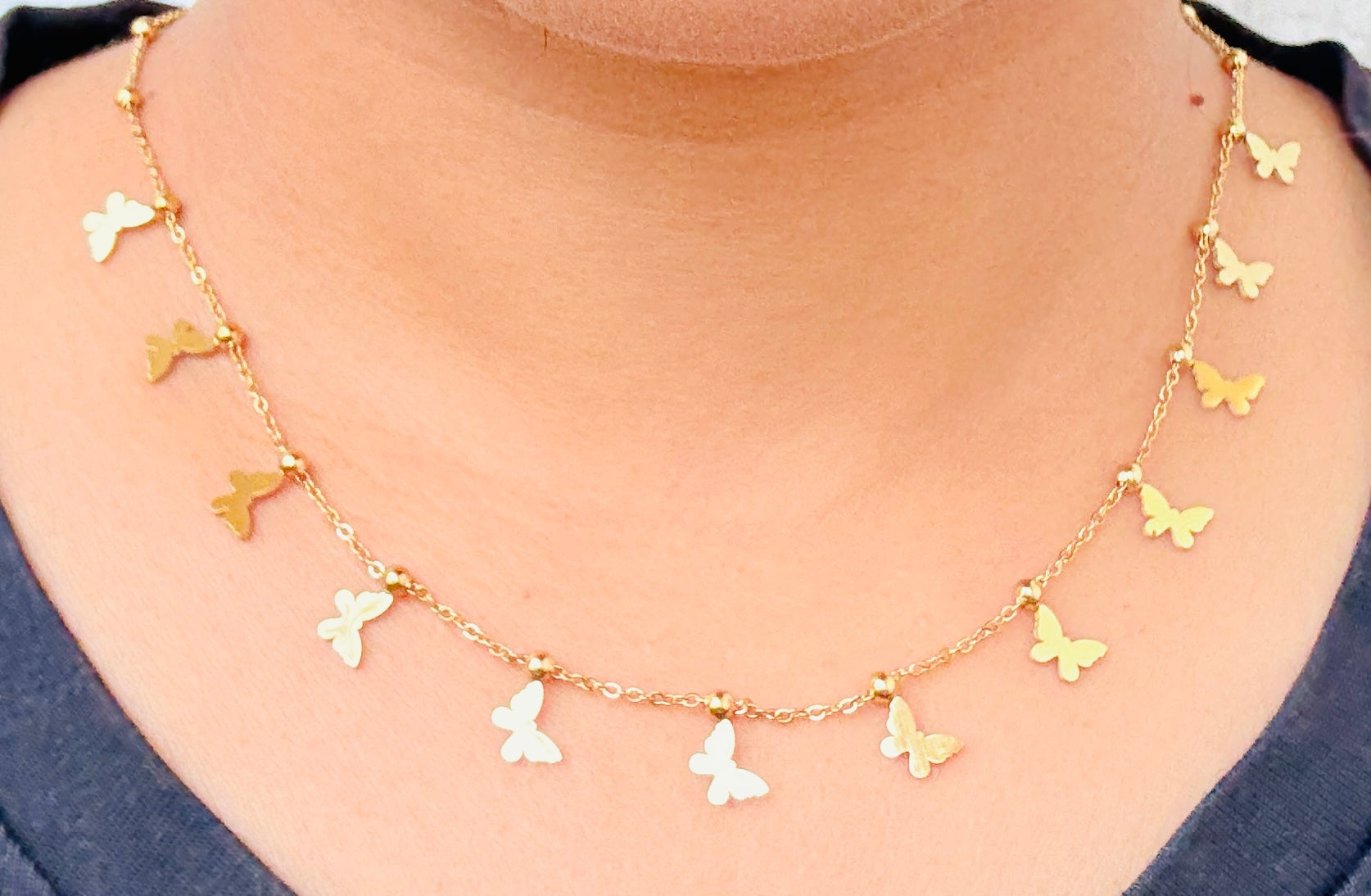 Butterfly Sparkle Anti tarnish stainless steel neck Chain RJ212