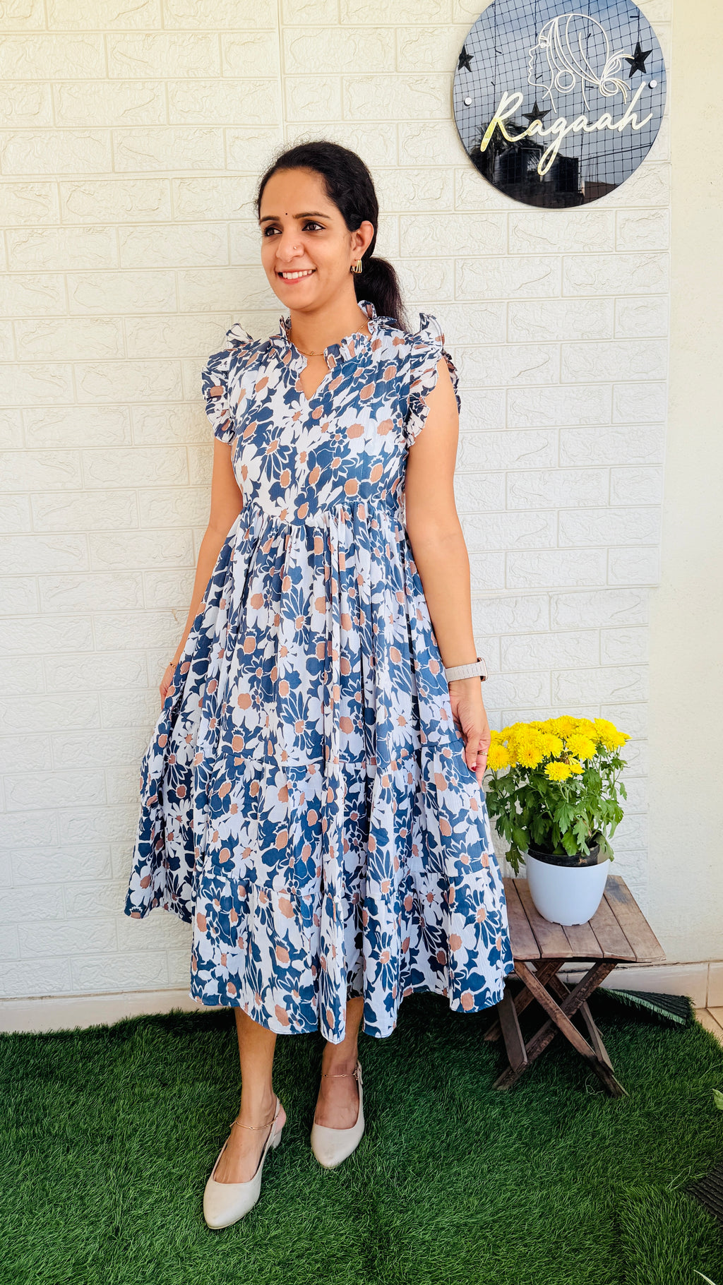 Imported Delta Fabric Tiered Frock RG826 Greyish Blue