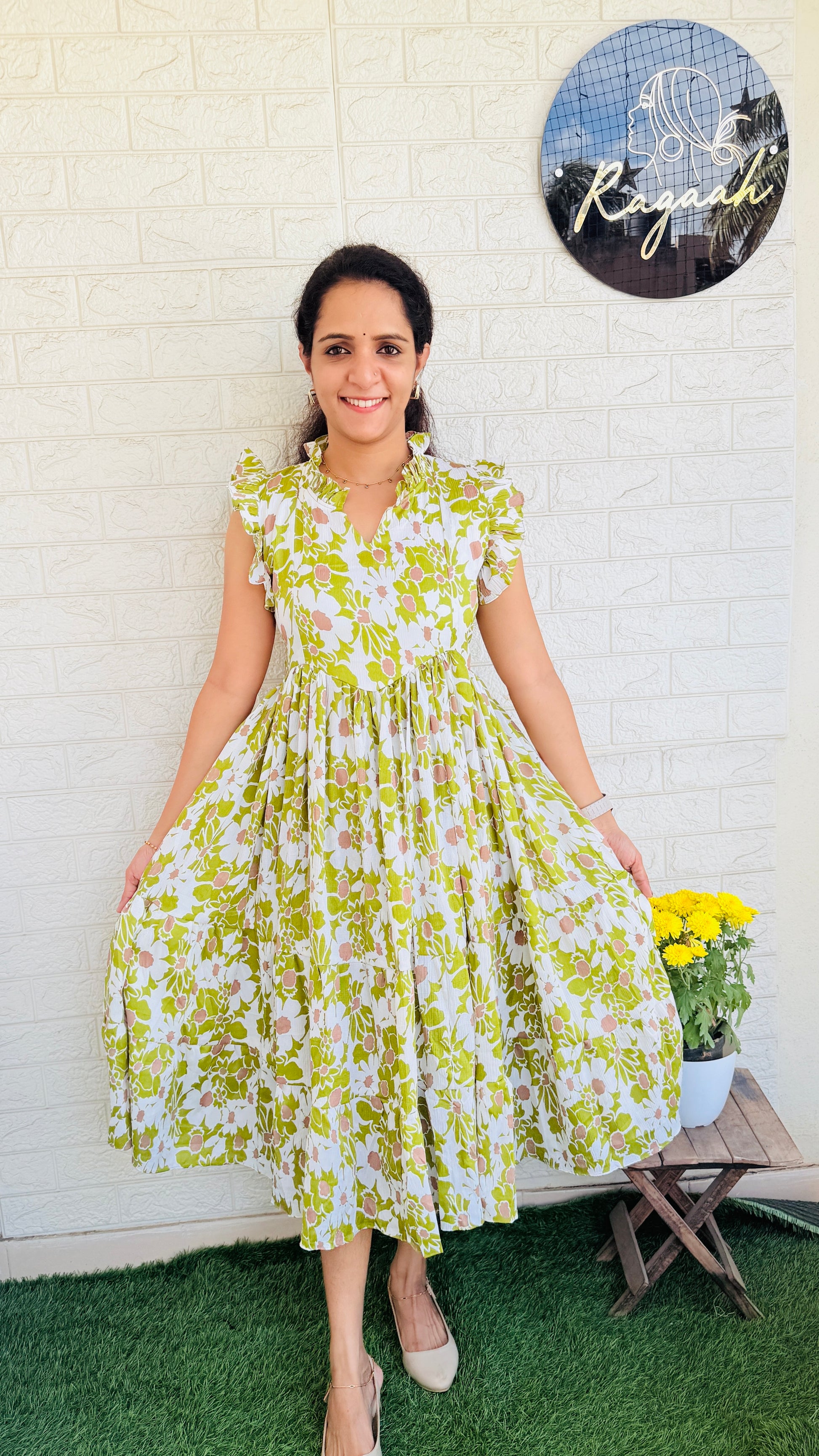 Imported Delta Fabric Tiered Frock RG827 Green