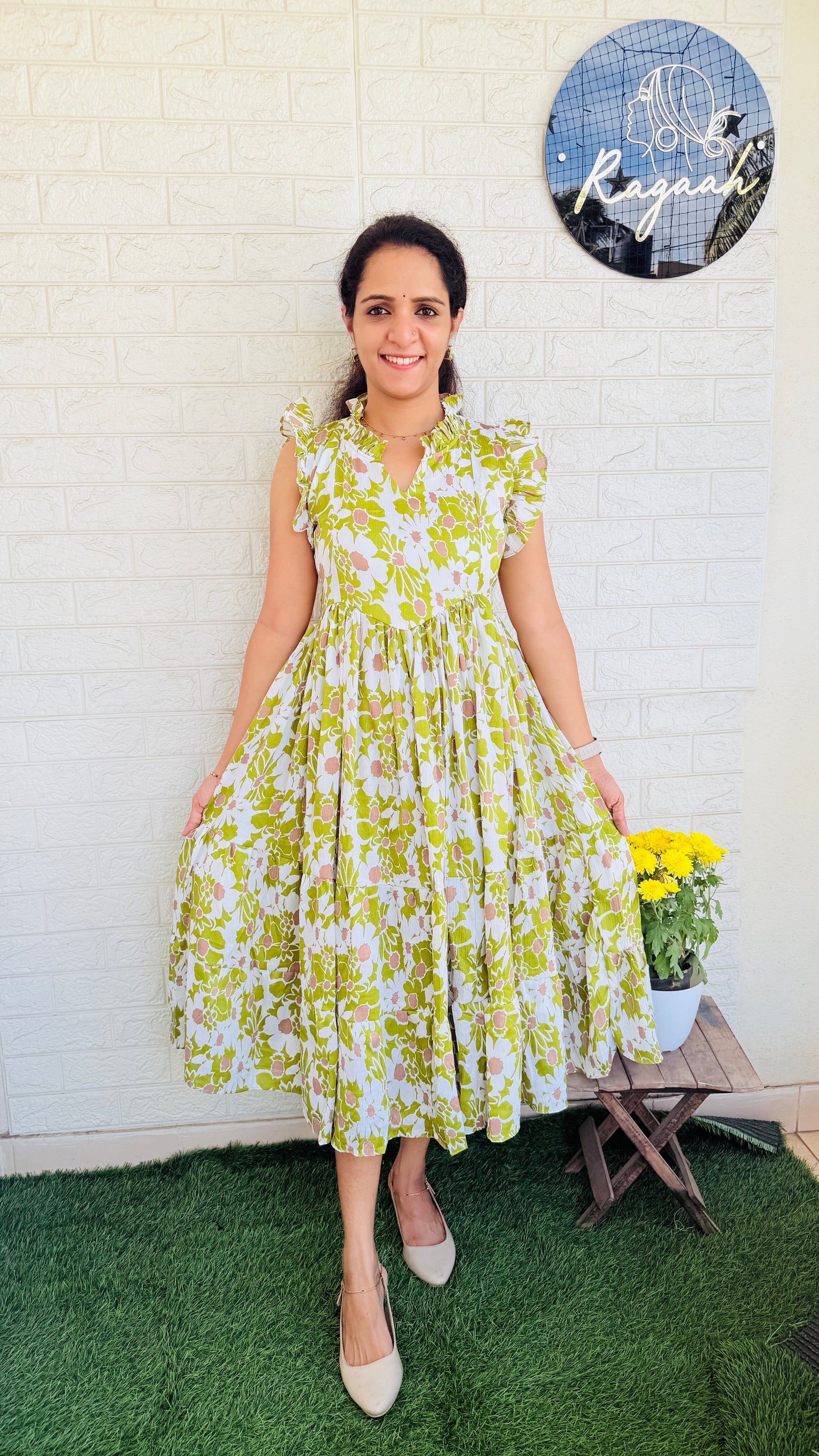 Imported Delta Fabric Tiered Frock RG827 Green