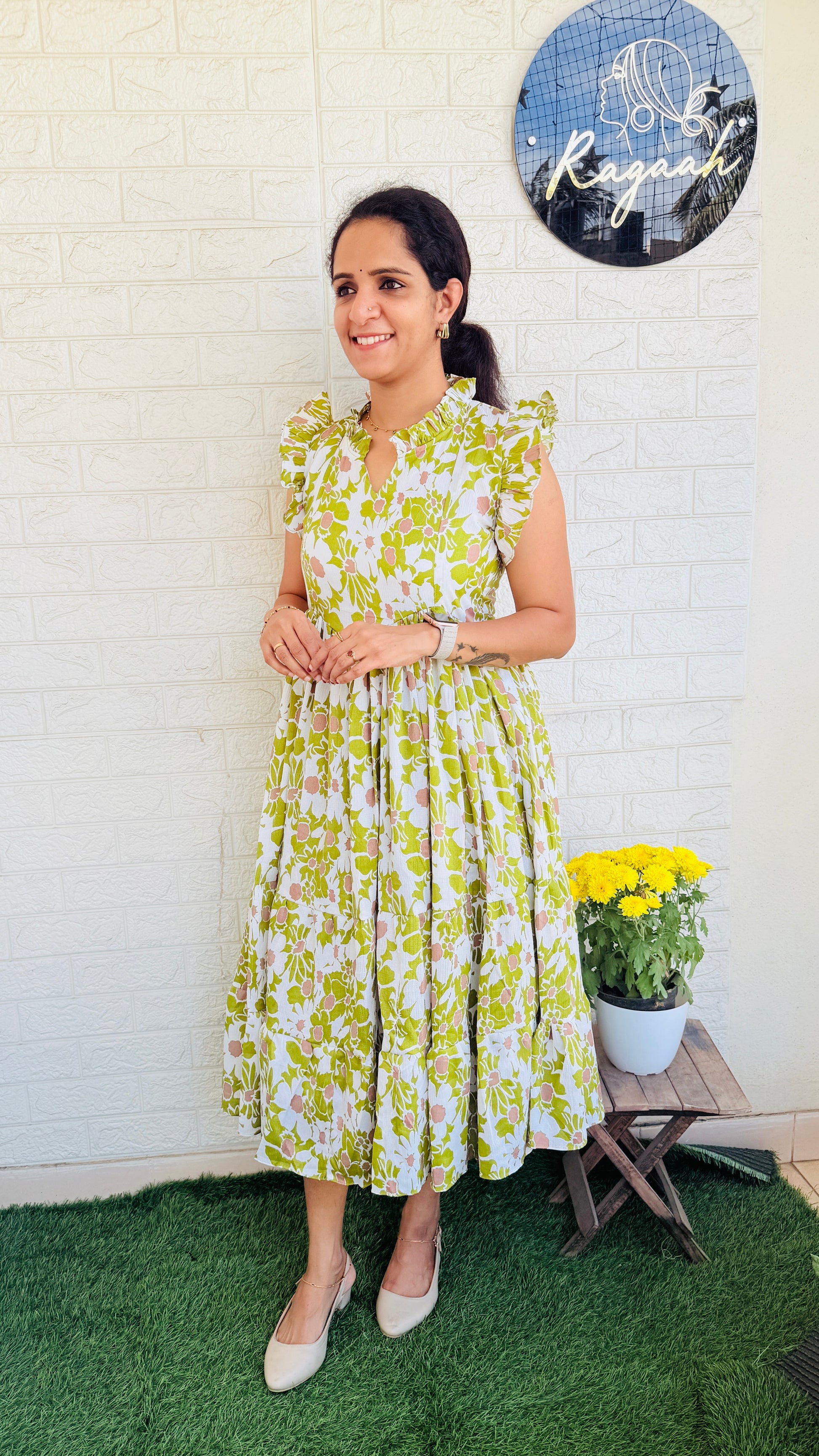 Imported Delta Fabric Tiered Frock RG827 Green