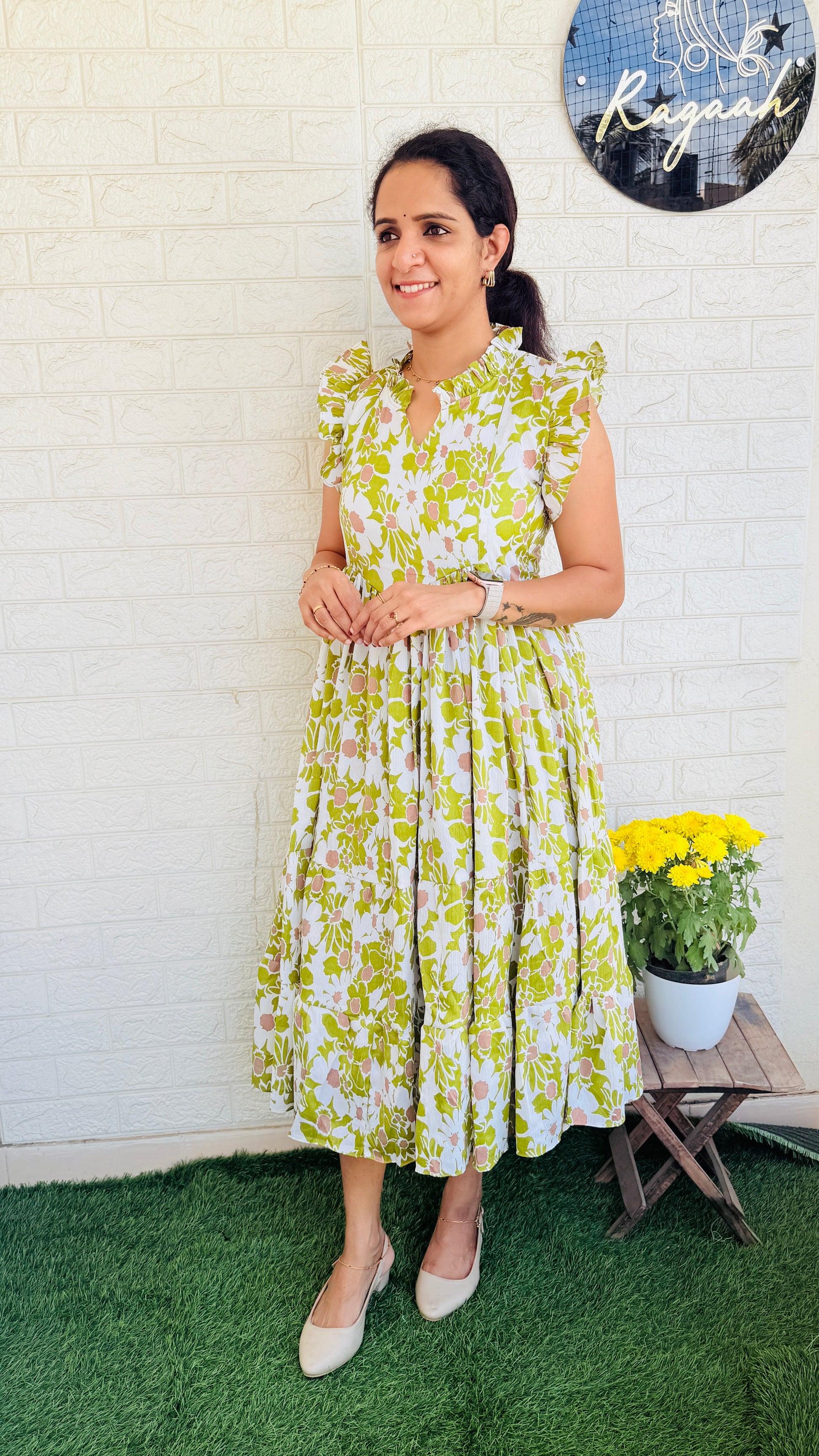 Imported Delta Fabric Tiered Frock RG827 Green