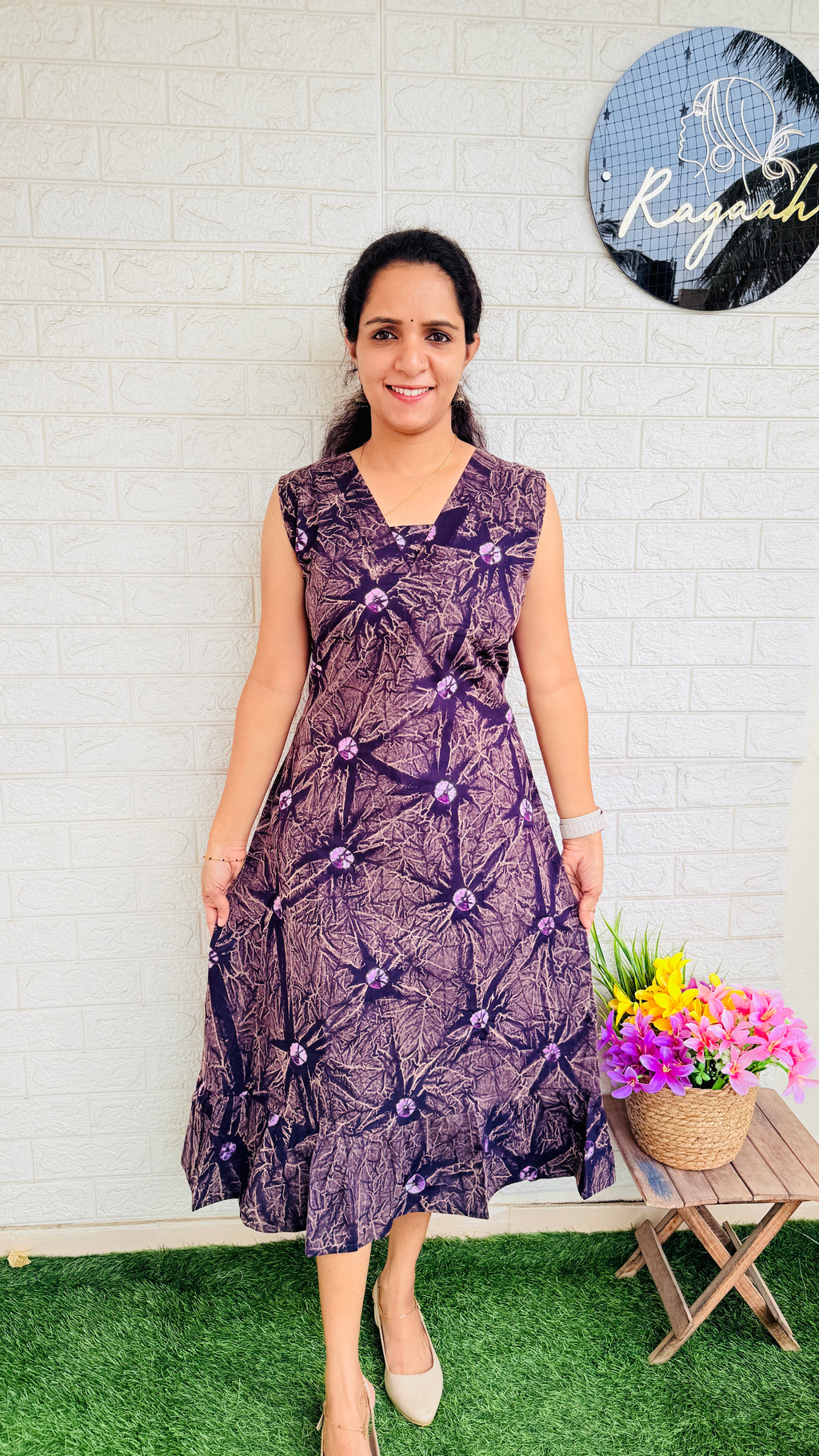 Tie & Dye Cotton Frock With Extra Sleeve RG904