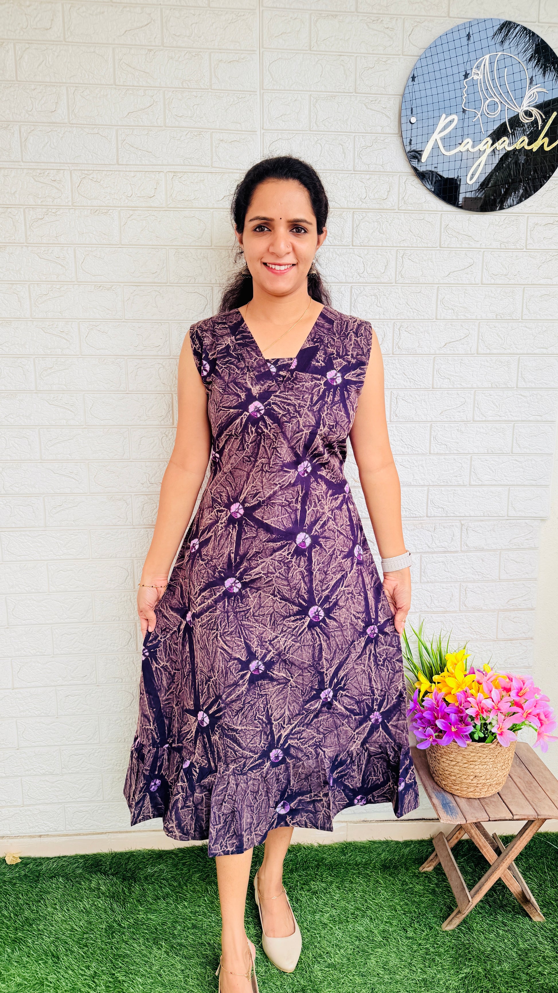 Tie & Dye Cotton Frock With Extra Sleeve RG904