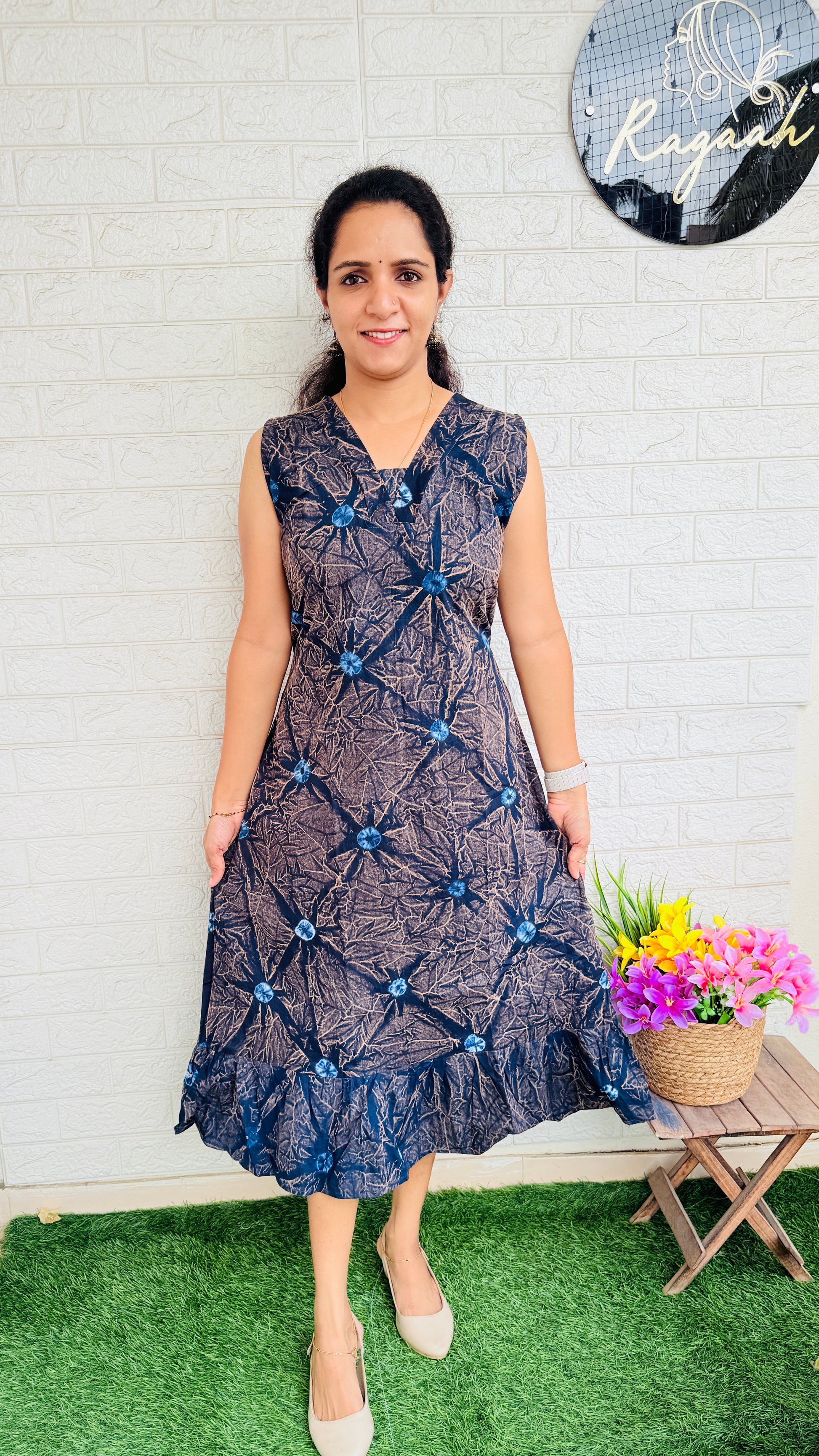 Tie & Dye Cotton Frock With Extra Sleeve RG904