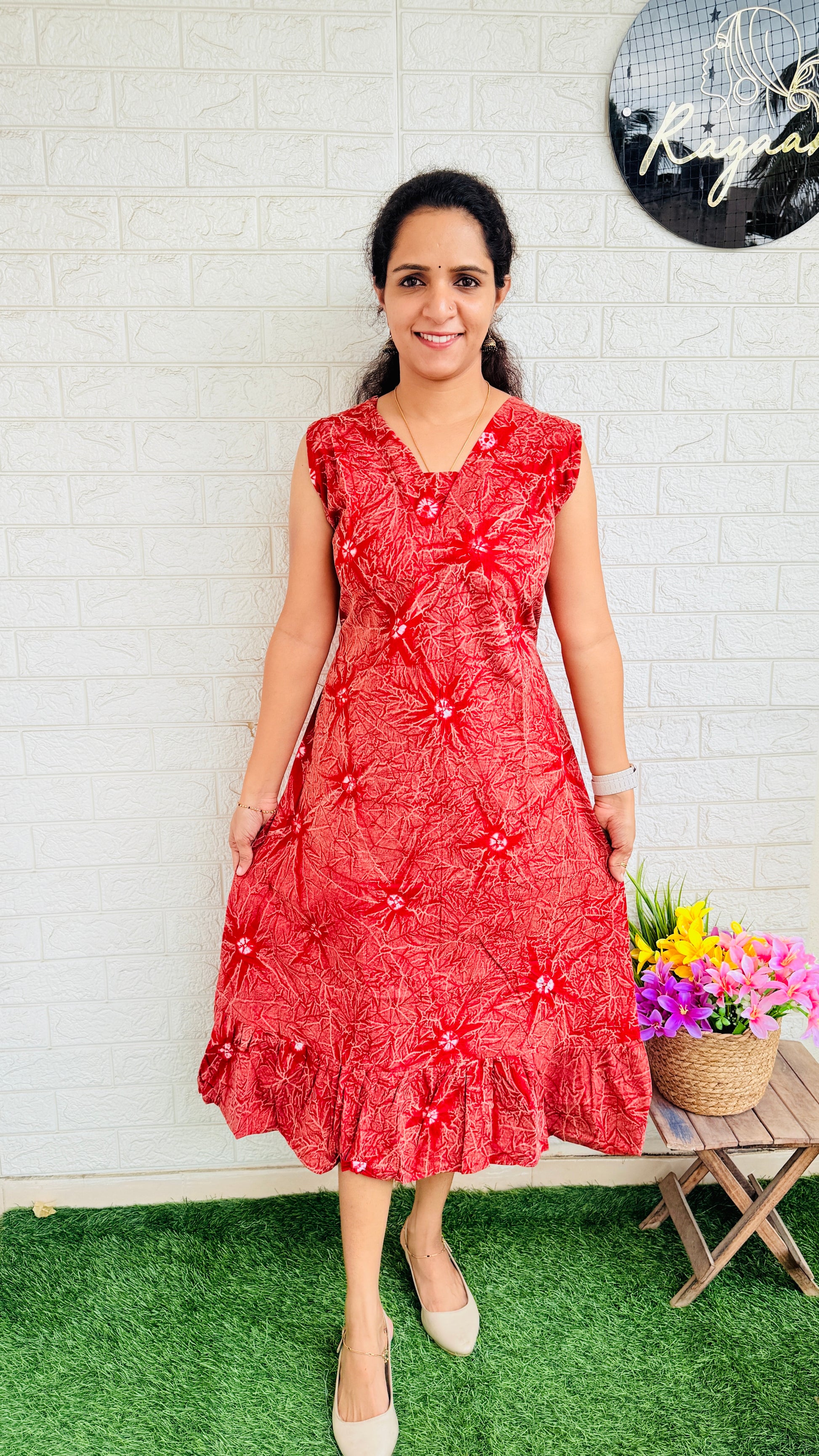 Tie & Dye Cotton Frock With Extra Sleeve RG904