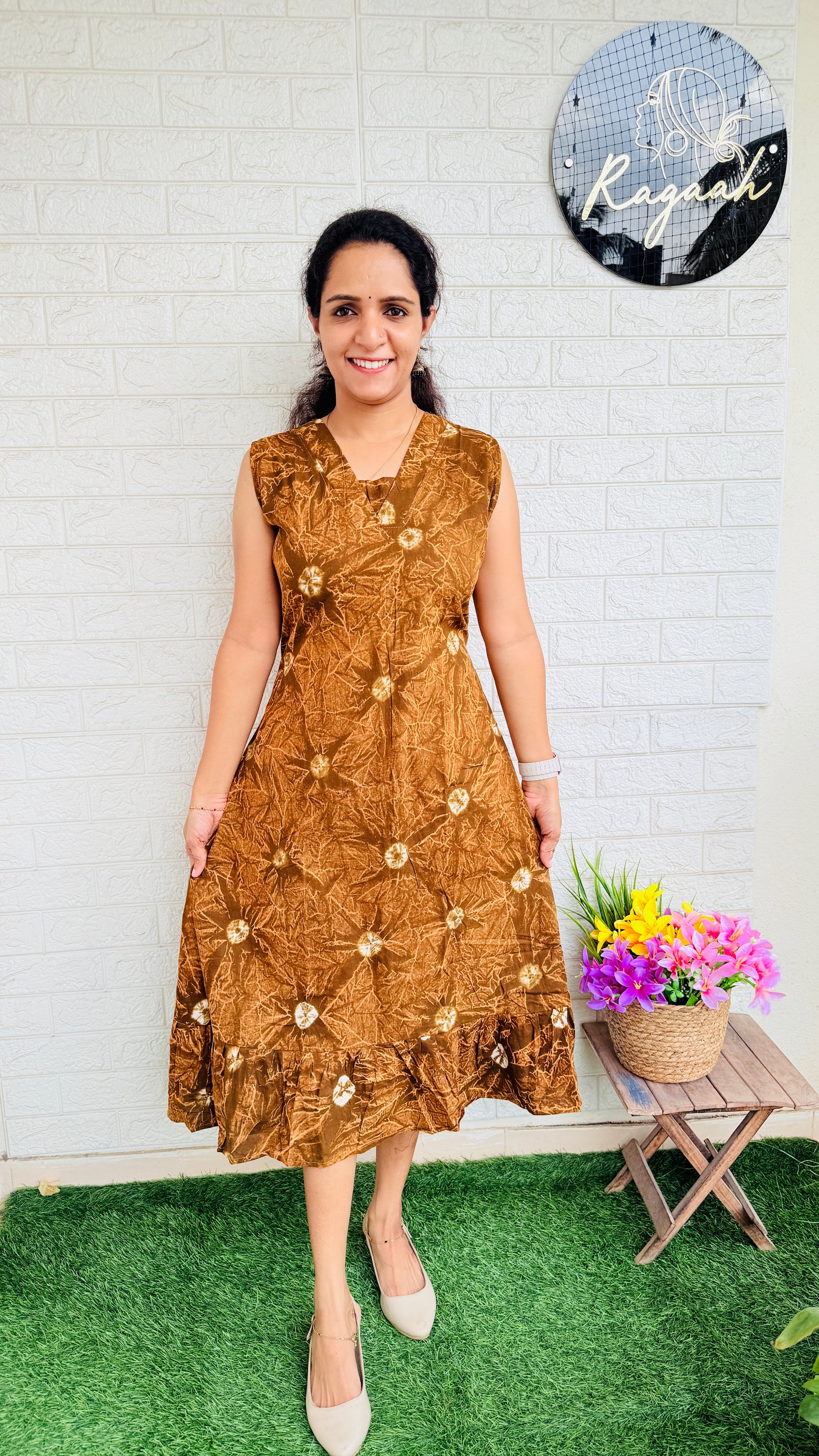 Tie & Dye Cotton Frock With Extra Sleeve RG904