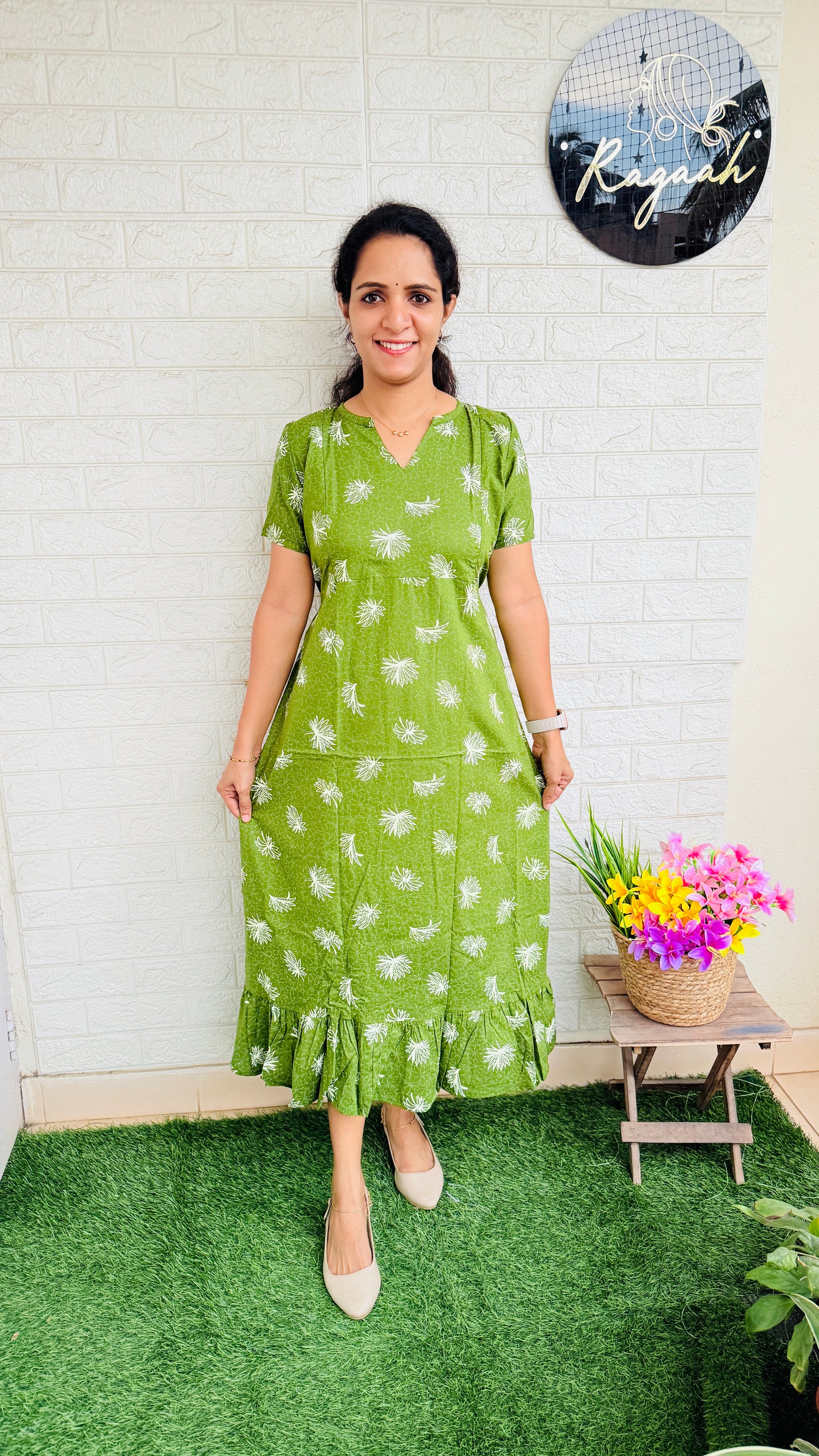 Feeding Cotton Frock RG856 Leaf Green