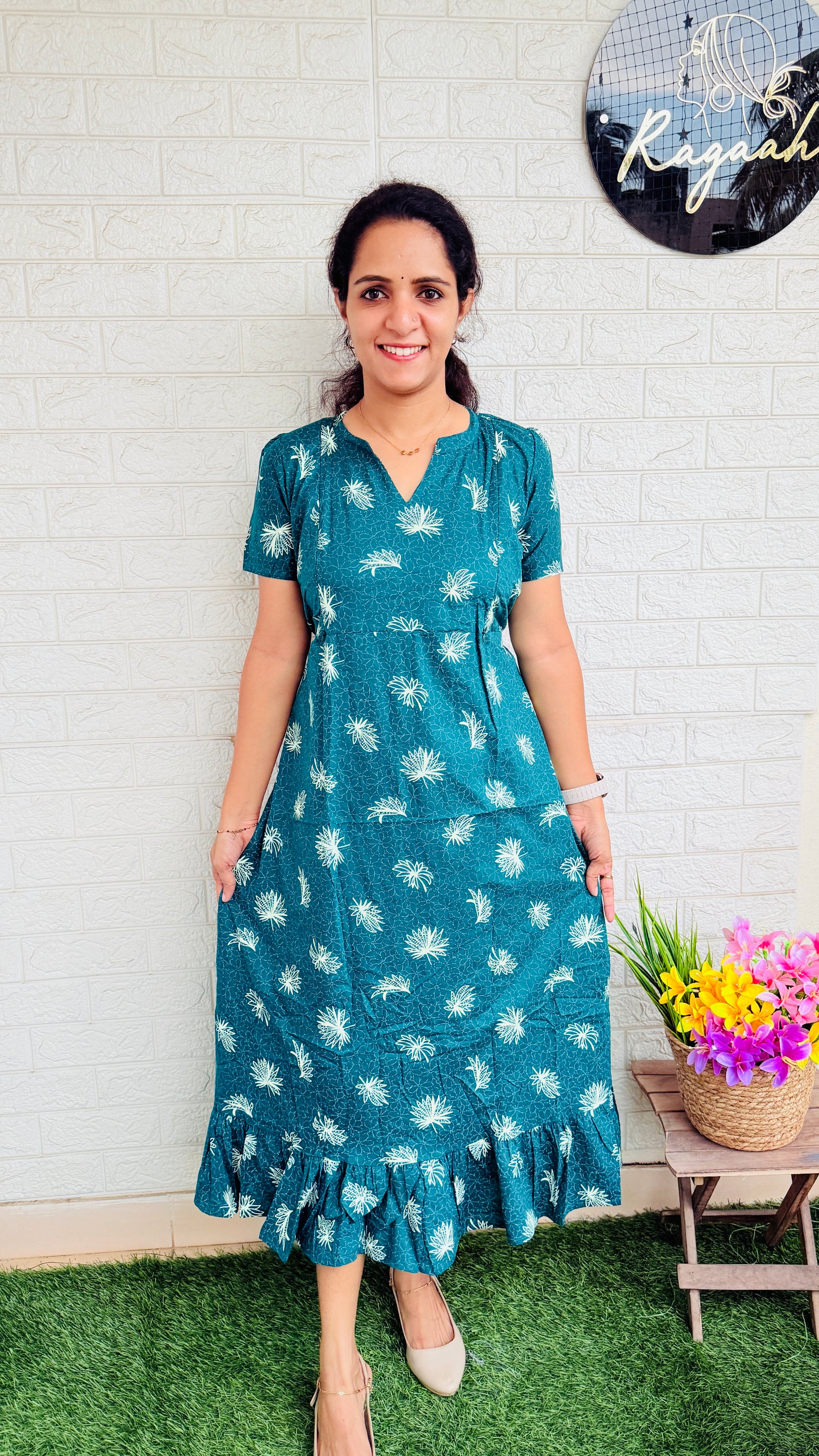 Feeding Cotton Frock RG856 Teal Green
