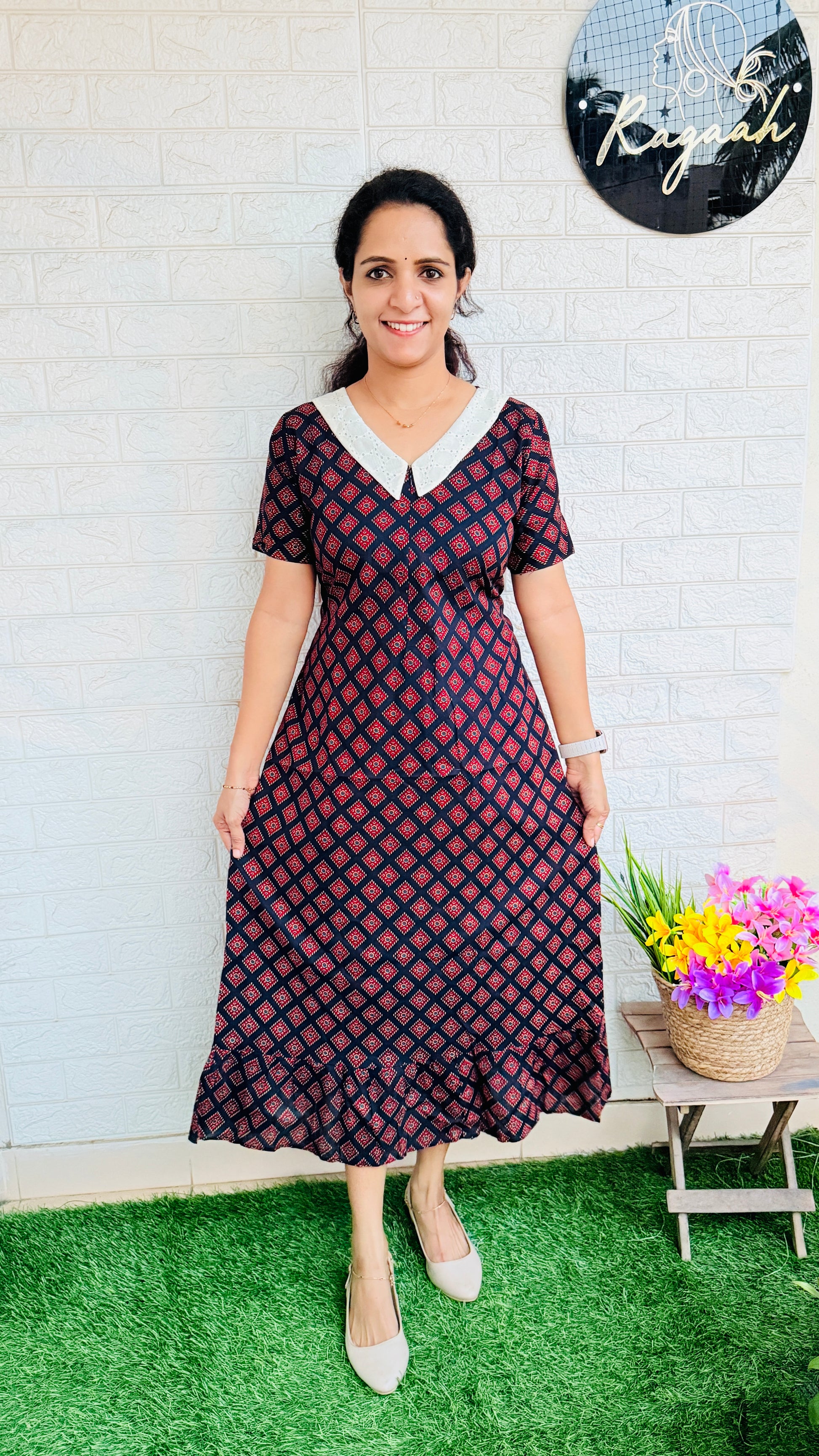 Feeding Ajrakh cotton frock RG858 Blue