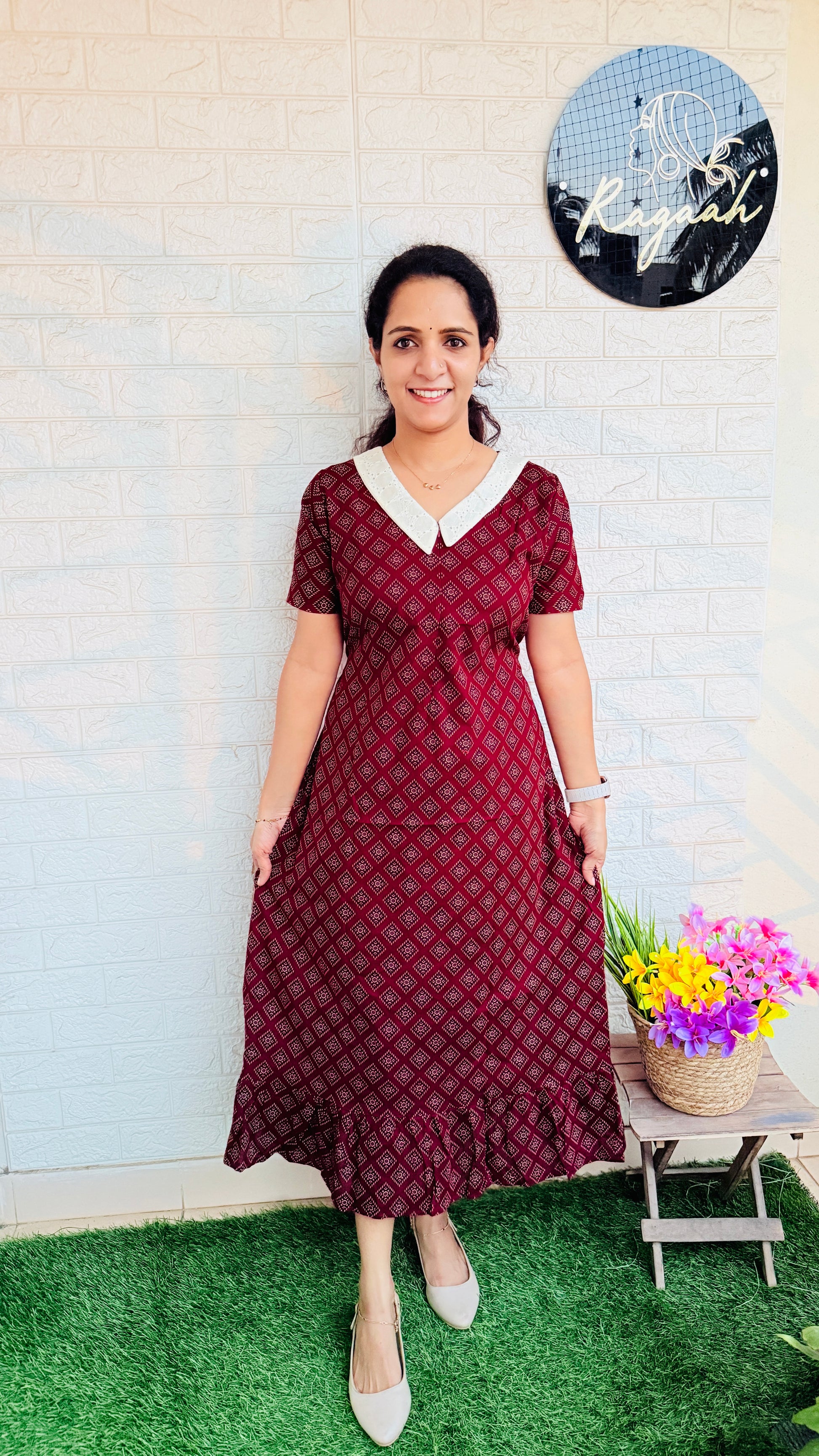 Feeding Ajrakh cotton frock RG858 Maroon