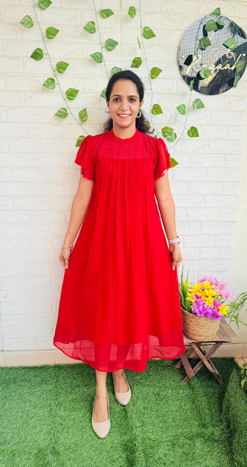 Red Georgette Pleated Kurti RG869