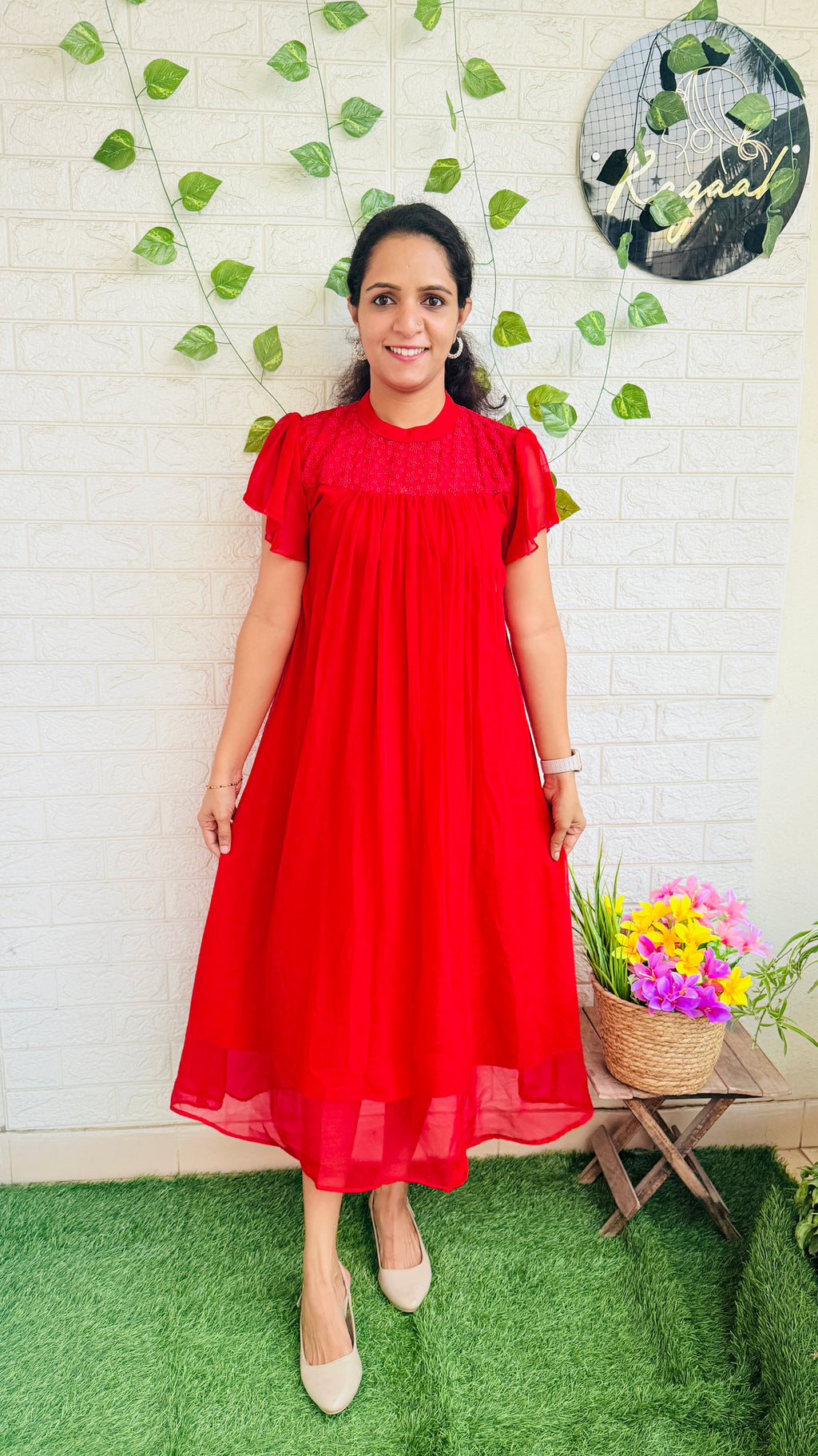 Red Georgette Pleated Kurti RG869