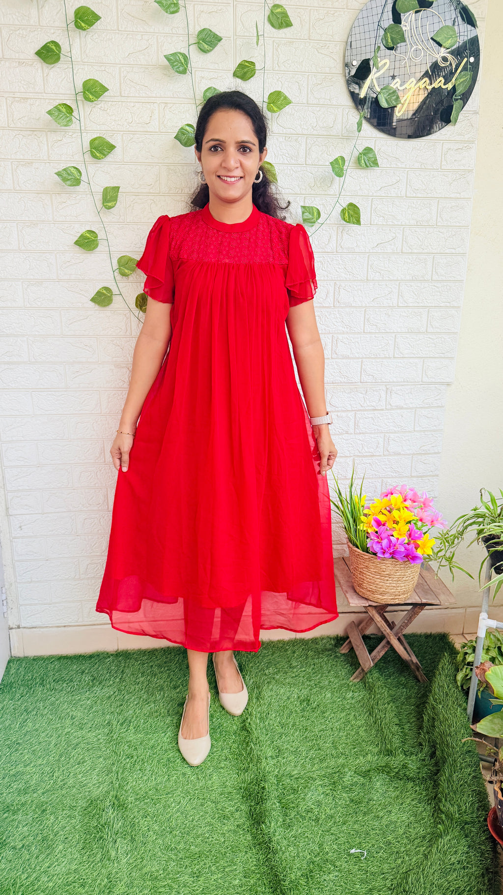 Red Georgette Pleated Kurti RG869