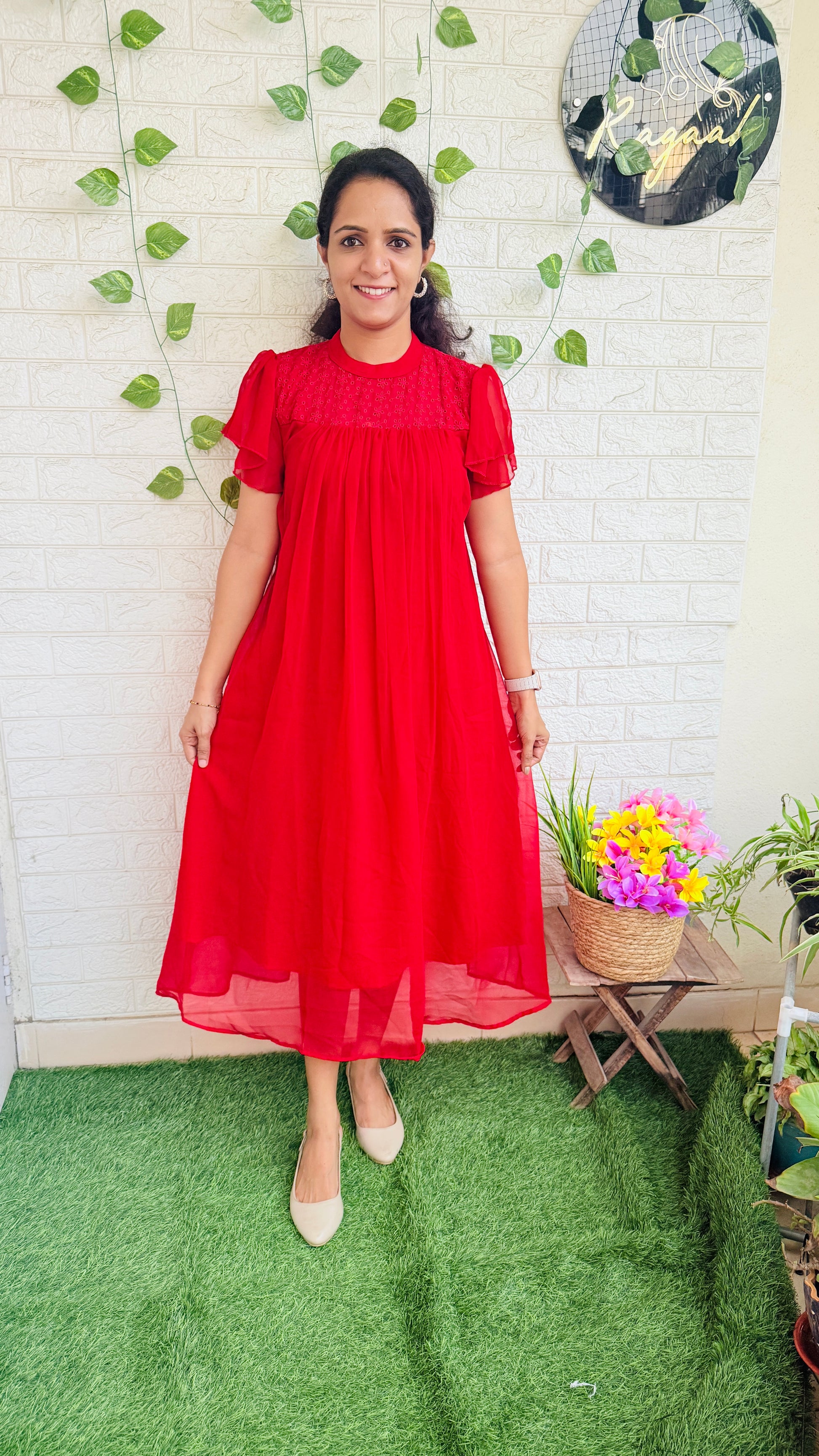 Red Georgette Pleated Kurti RG869