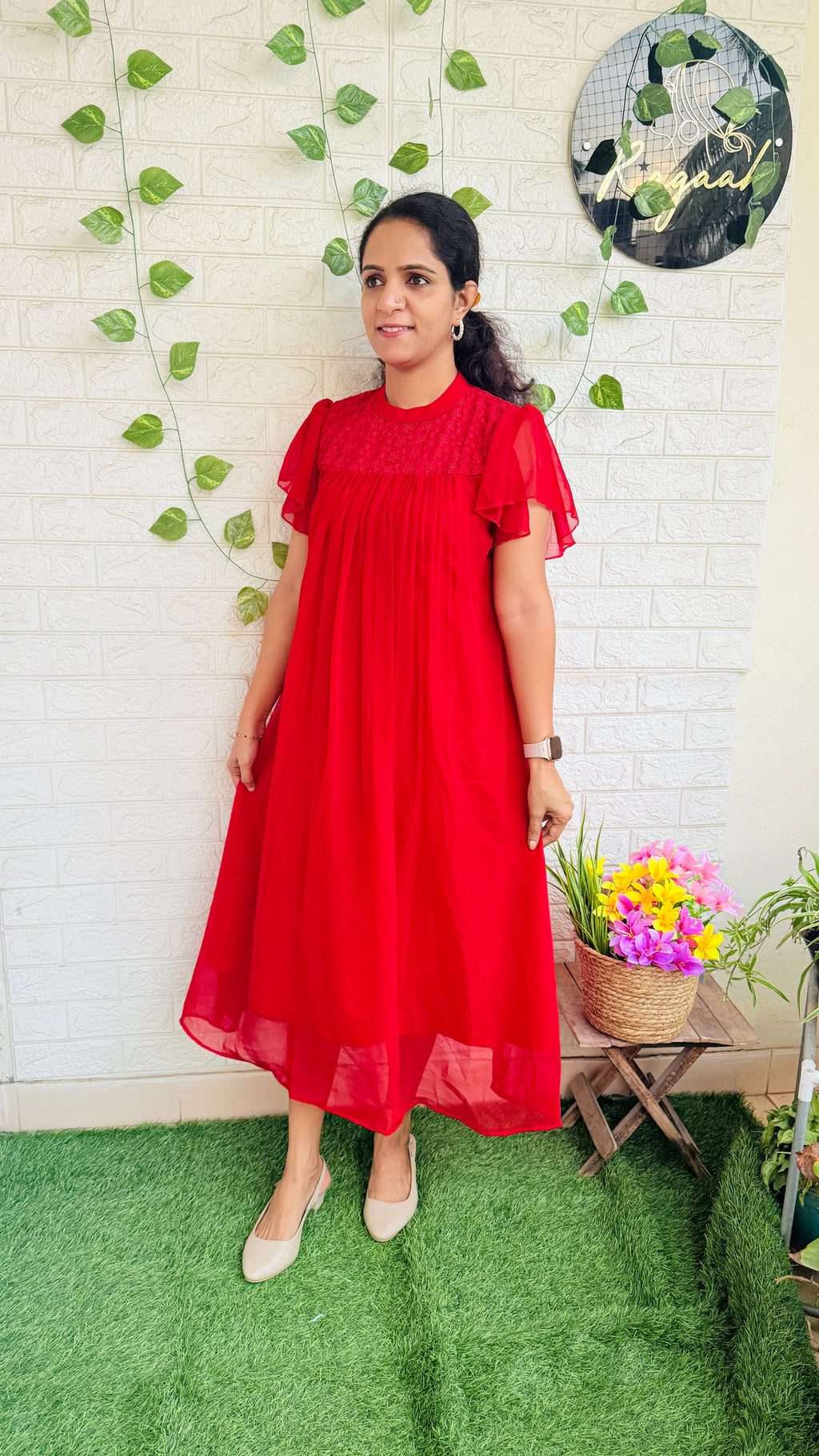 Red Georgette Pleated Kurti RG869
