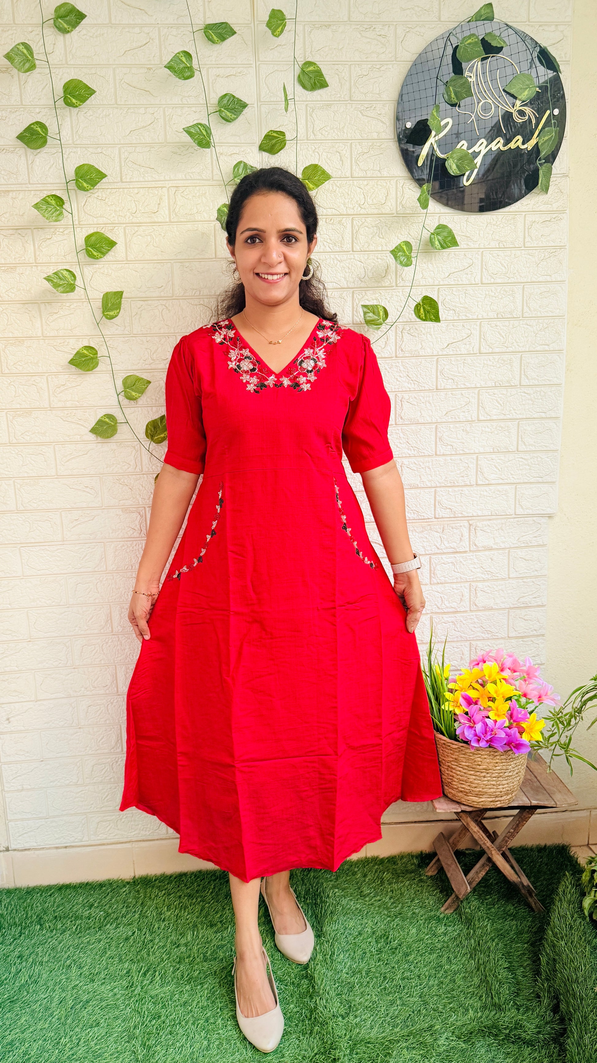 Red Vatican Silk Aline Kurti RG868