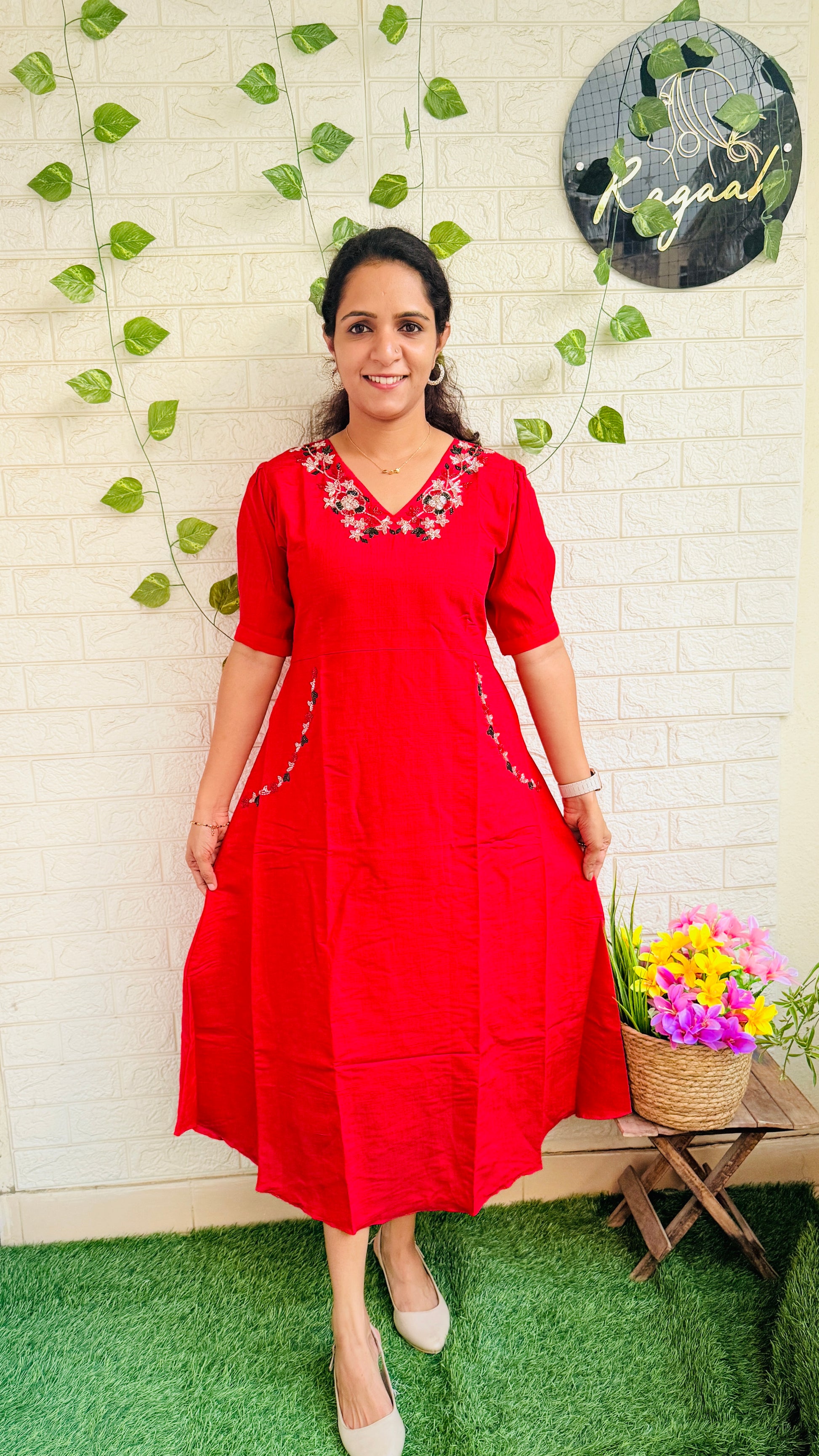 Red Vatican Silk Aline Kurti RG868