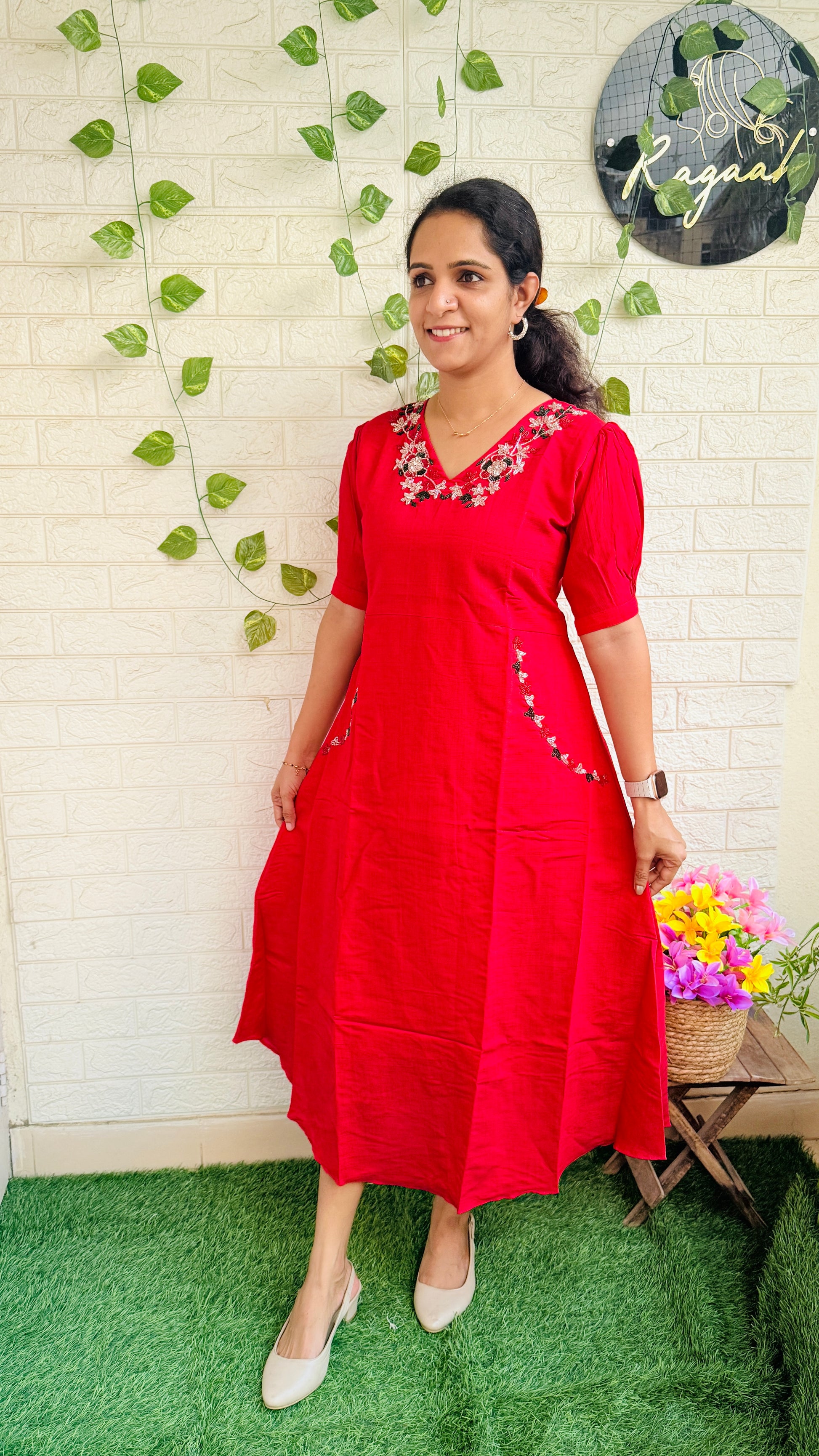 Red Vatican Silk Aline Kurti RG868
