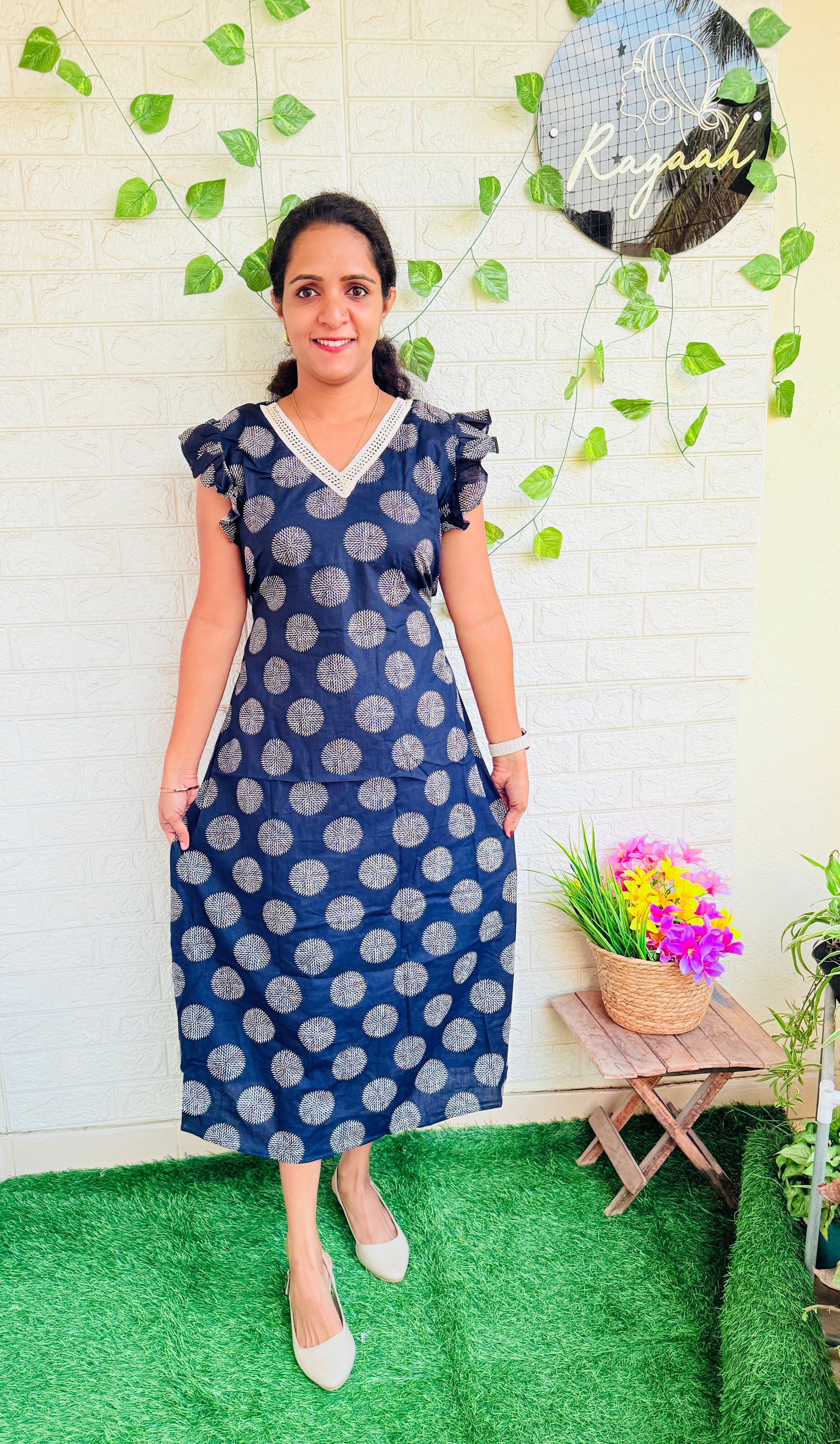 Cotton Ajrakh Frock RG870 Blue