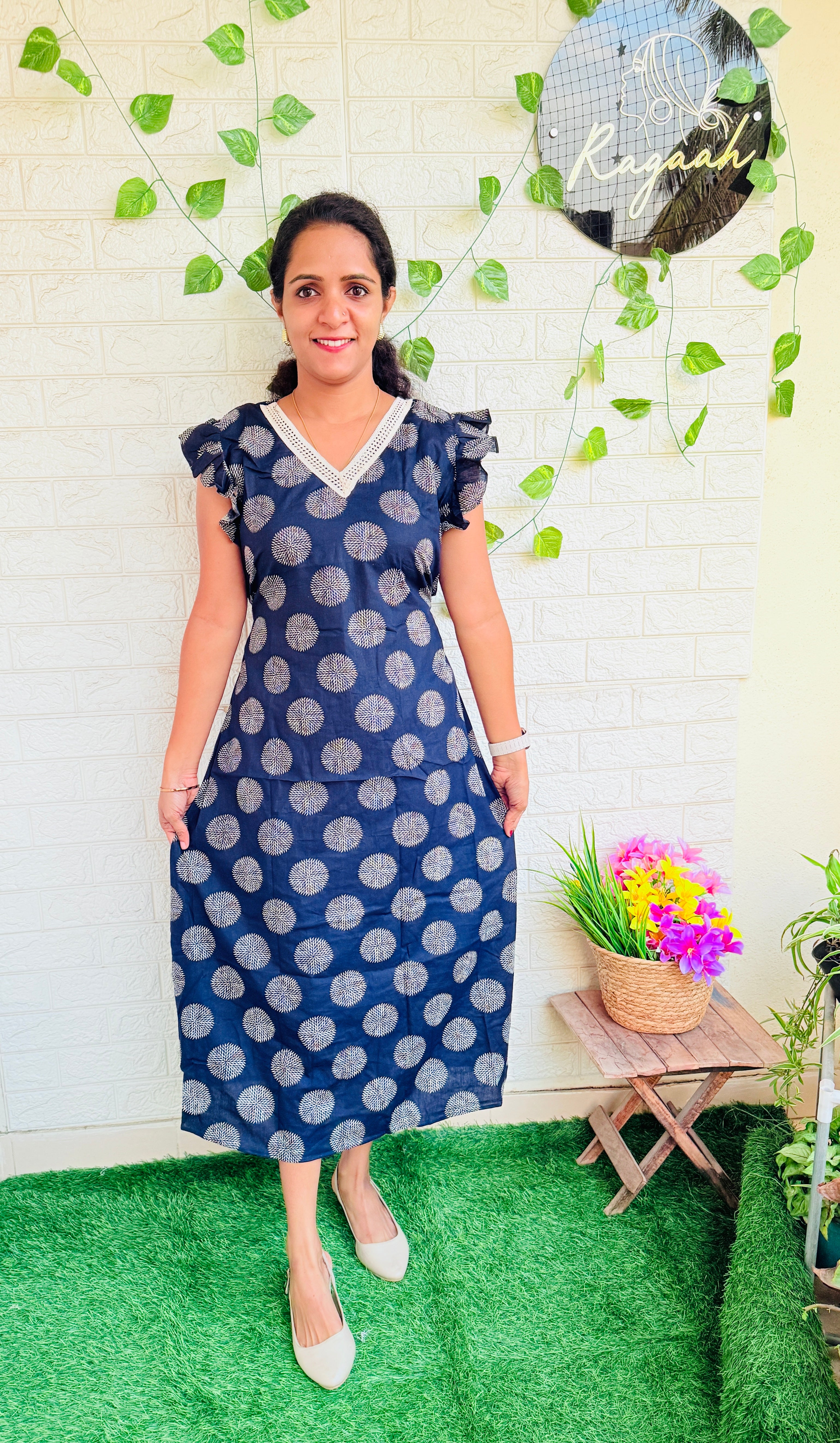 Cotton Ajrakh Frock RG870 Blue