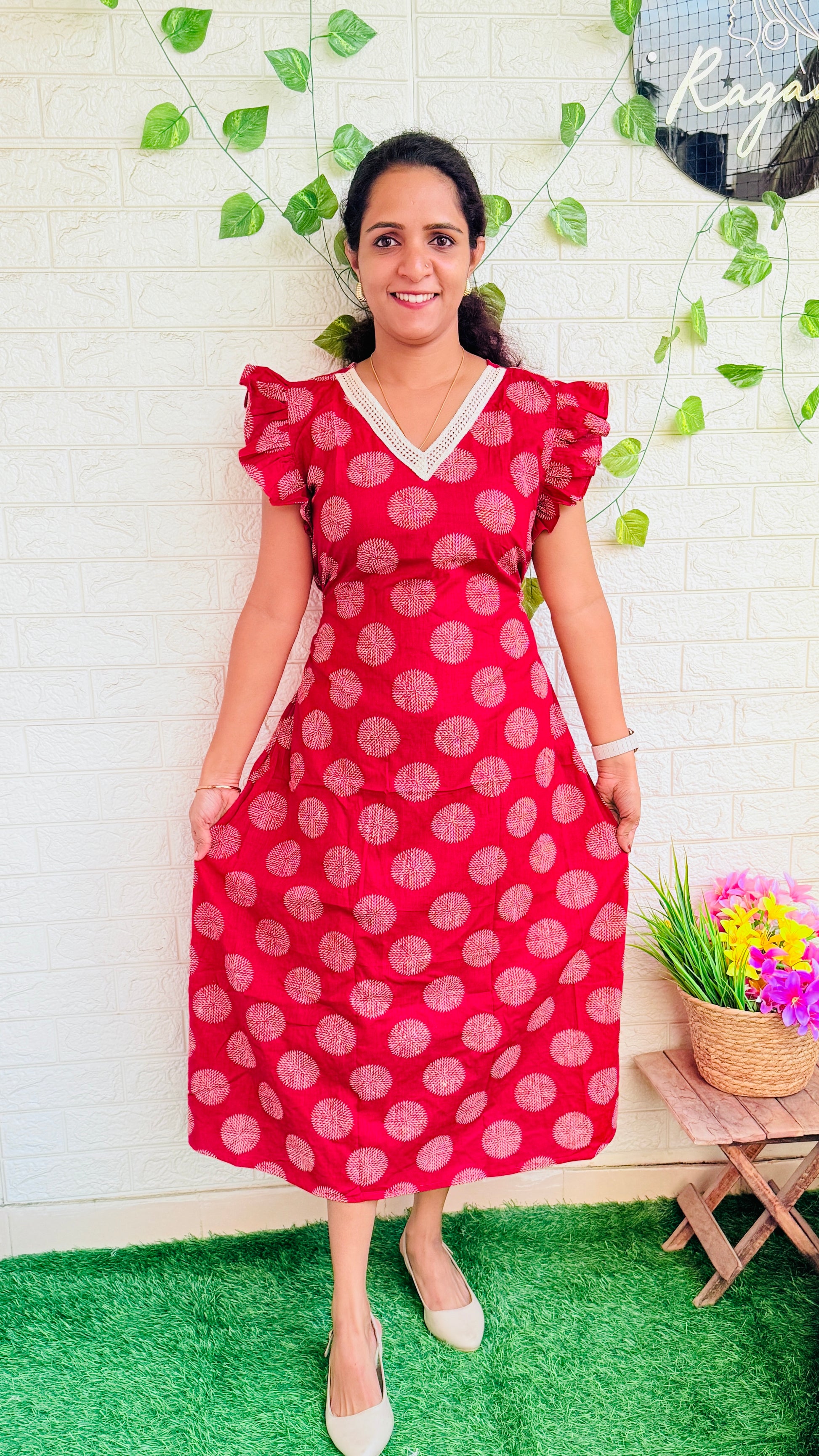 Cotton Ajrakh Frock RG870 Red