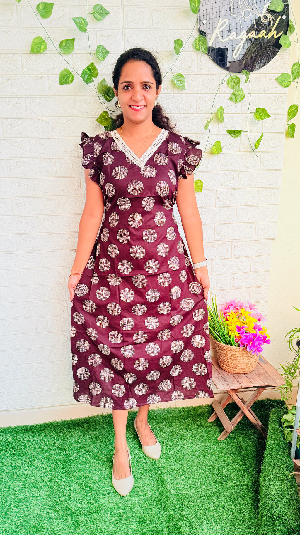 Cotton Ajrakh Frock RG870 Brown