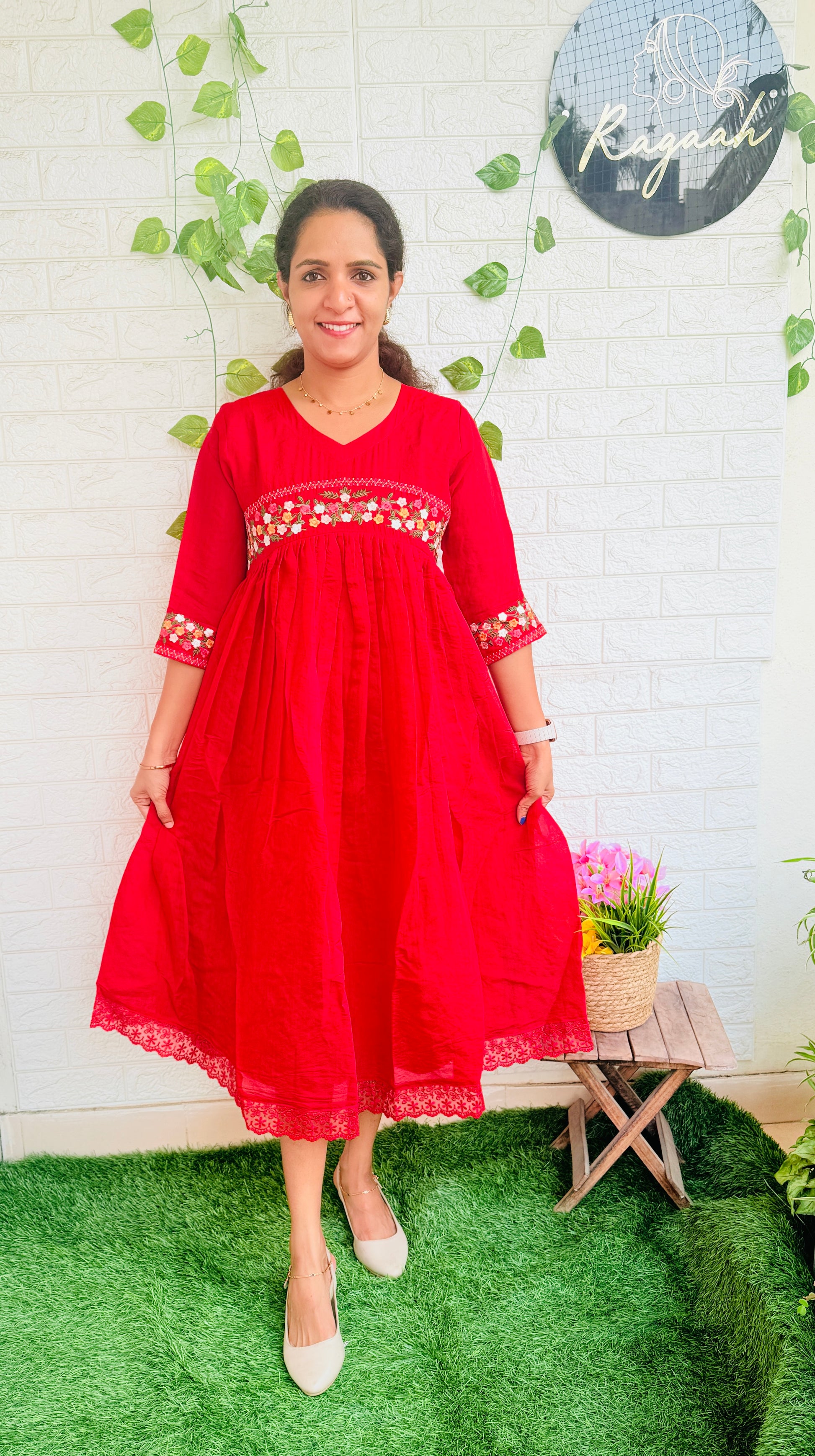 Red Mul Chandheri Embroidery Frock RG873