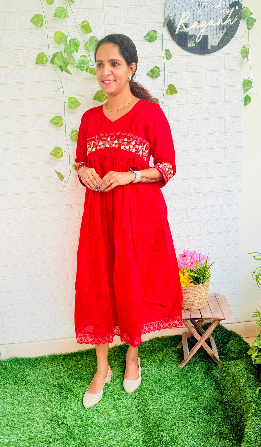 Red Mul Chandheri Embroidery Frock RG873