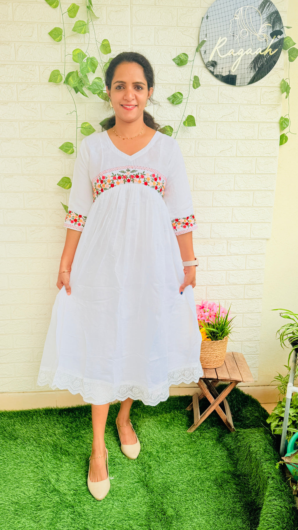 White Mul Chandheri Embroidery Frock RG873