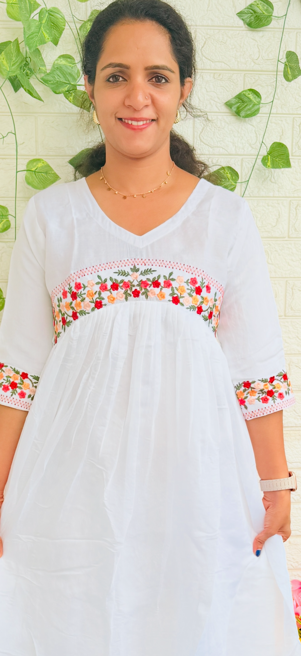 White Mul Chandheri Embroidery Frock RG873