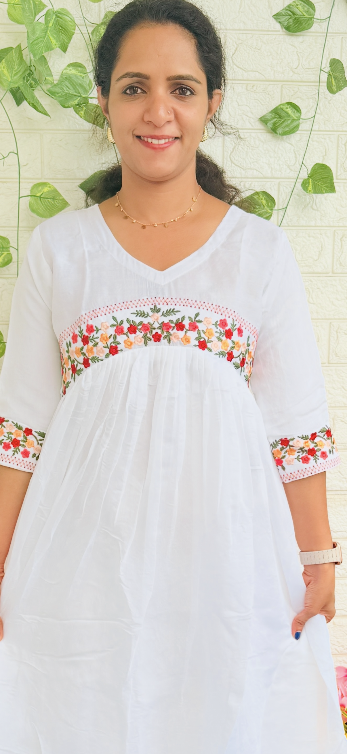 White Mul Chandheri Embroidery Frock RG873