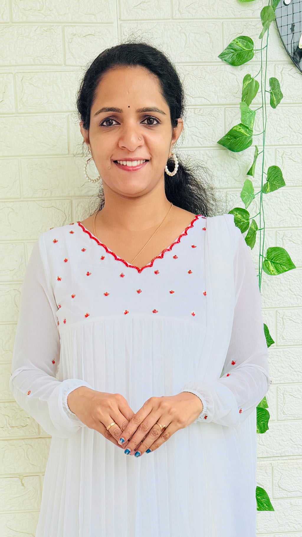 White Georgette Full Sleeve Kurti + Dupatta RG875