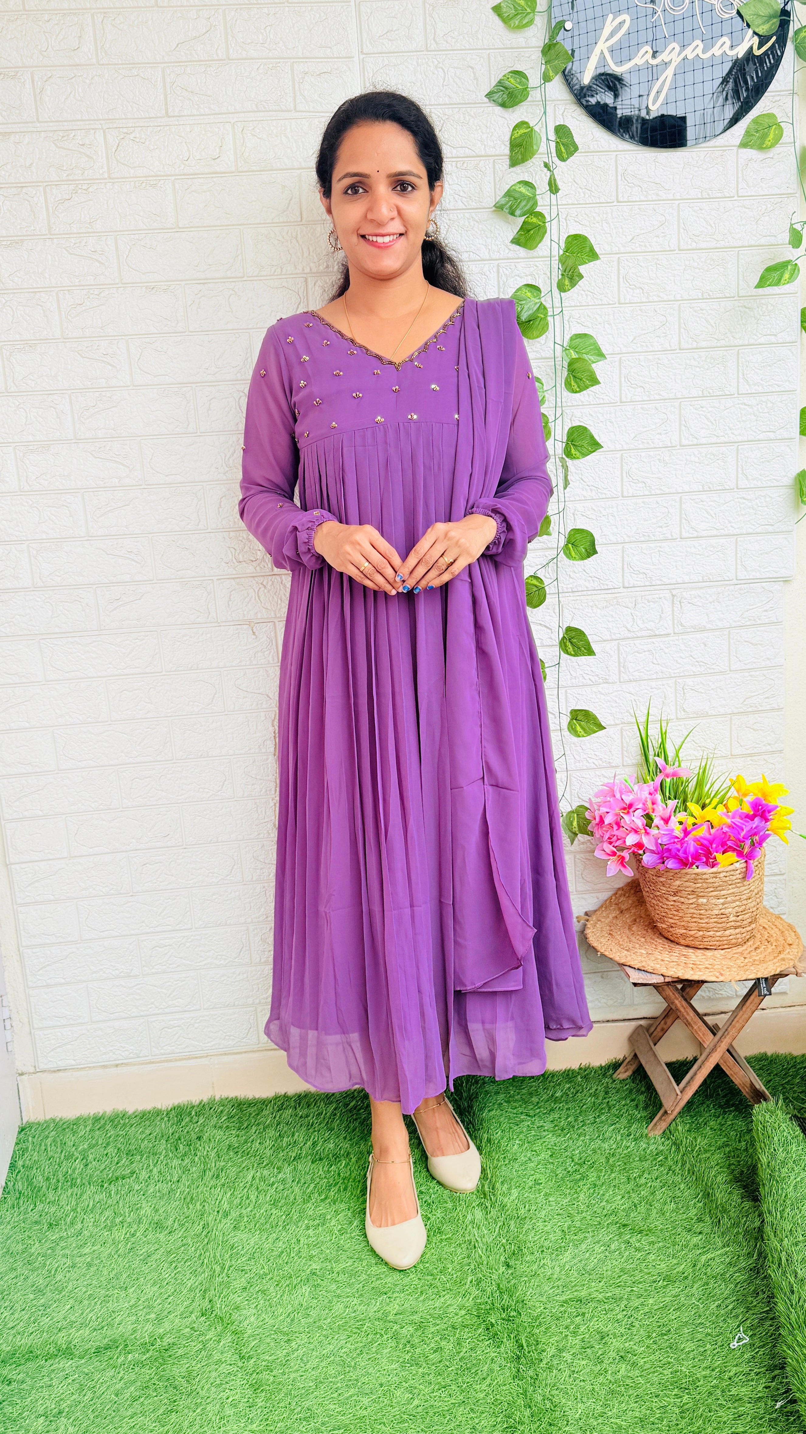 Georgette Full Sleeve Kurti + Dupatta RG876 Burnt Lavender