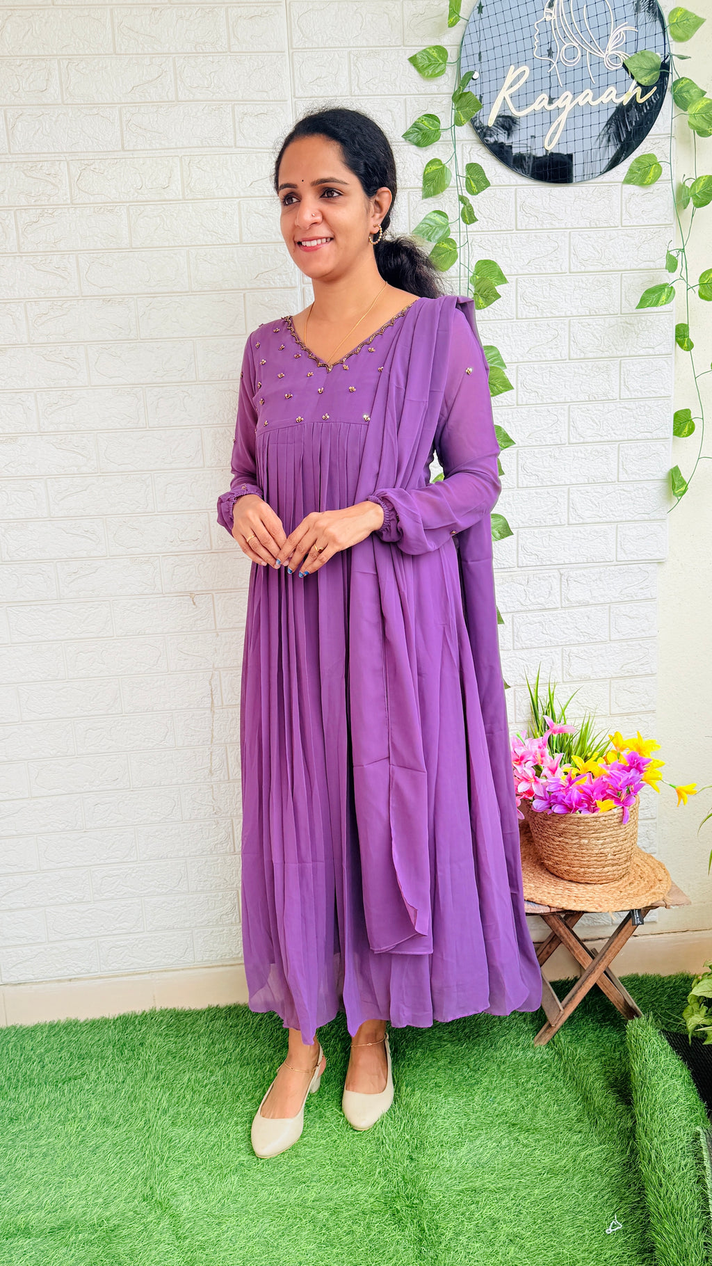 Georgette Full Sleeve Kurti + Dupatta RG876 Burnt Lavender