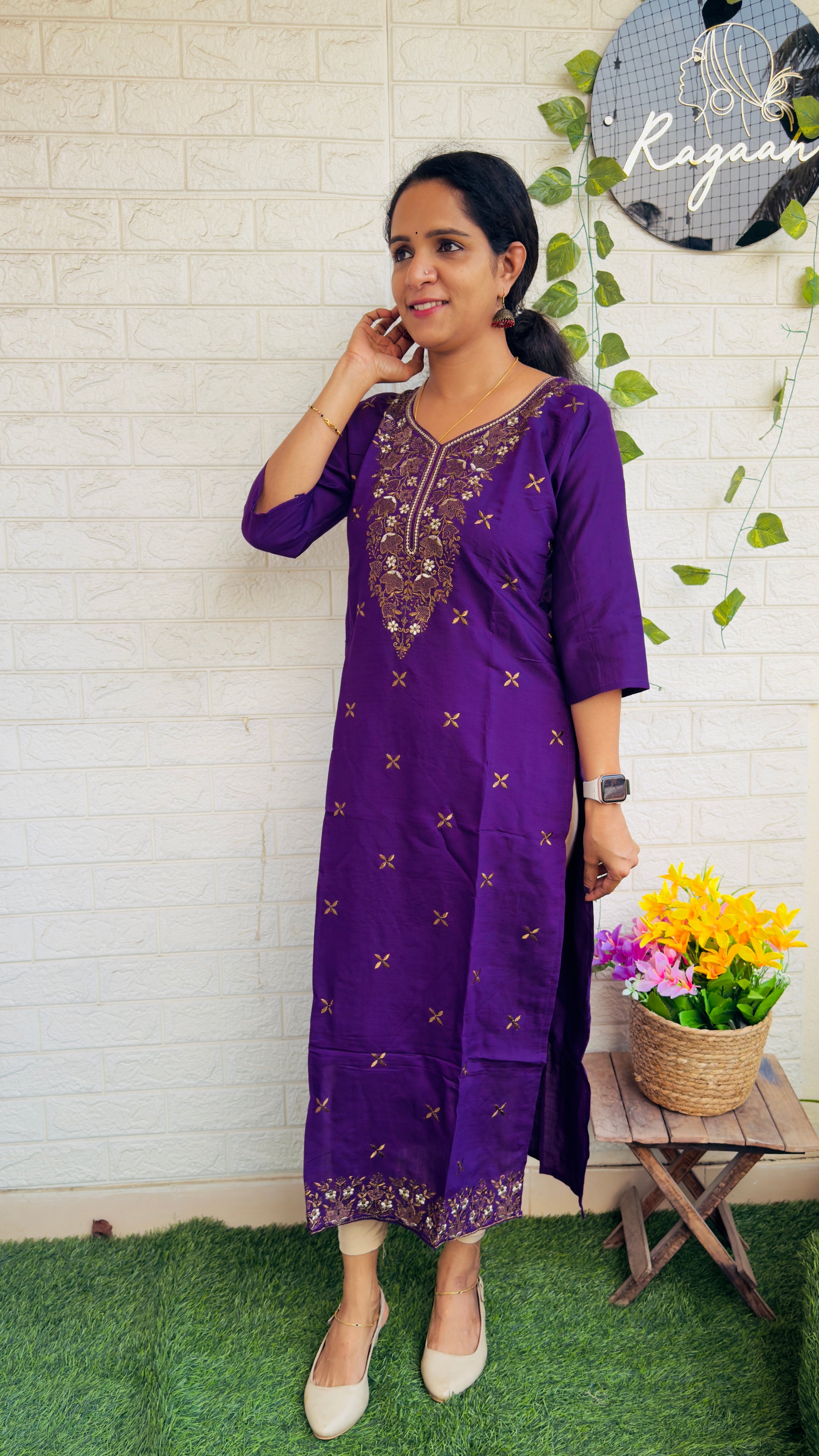 Violet Vatican Silk Slitted Kurti RG878