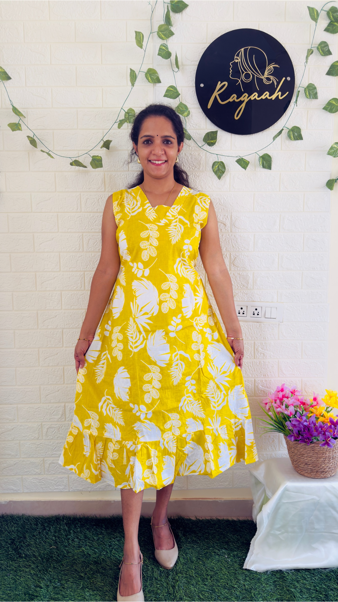 Cotton Floral Frock RG890 Yellow
