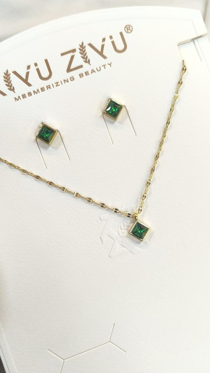 ✨ Emerald Kiss Anti tarnish stainless steel neck Chain + Earring RJ98