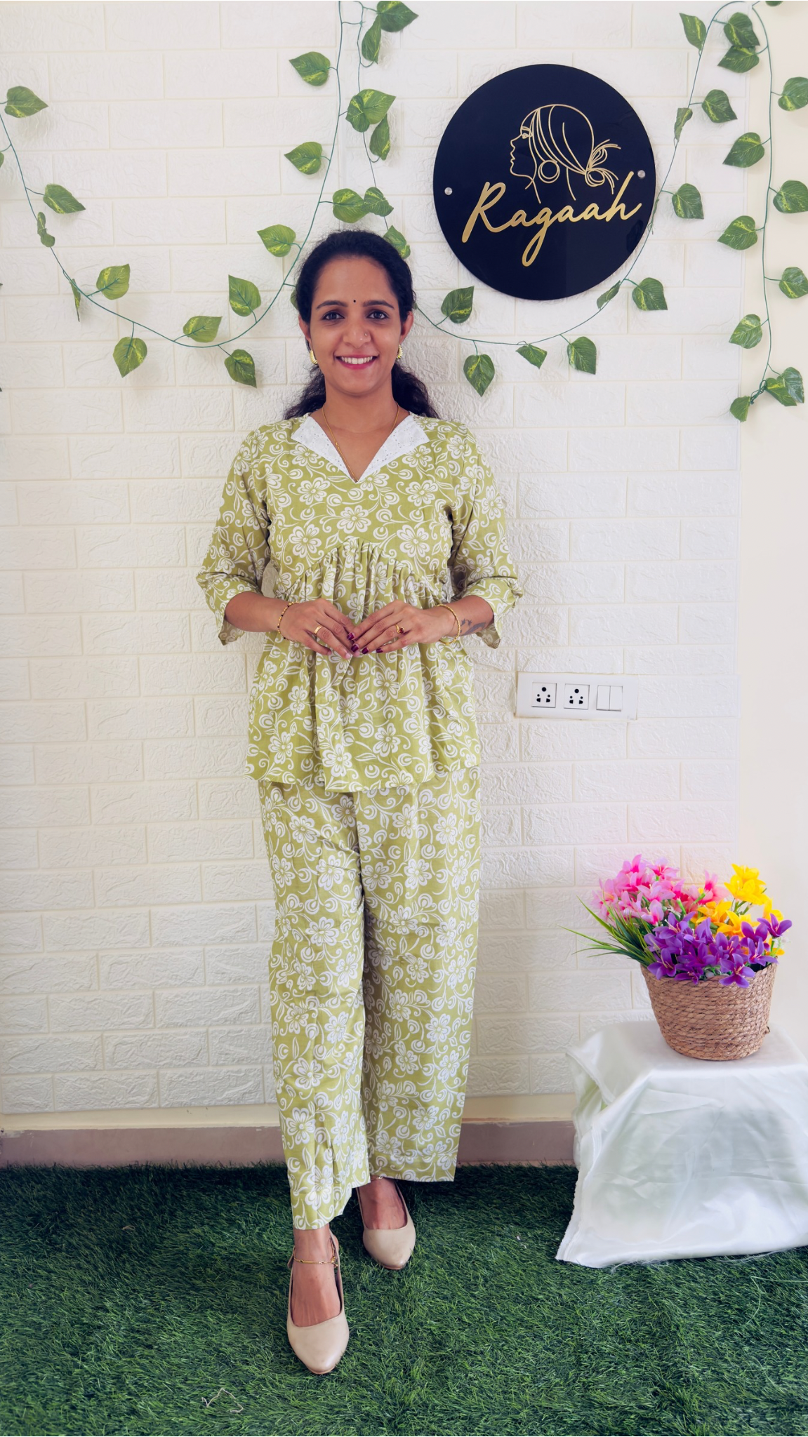 Cotton Top & Bottom Cord Set Green RG891