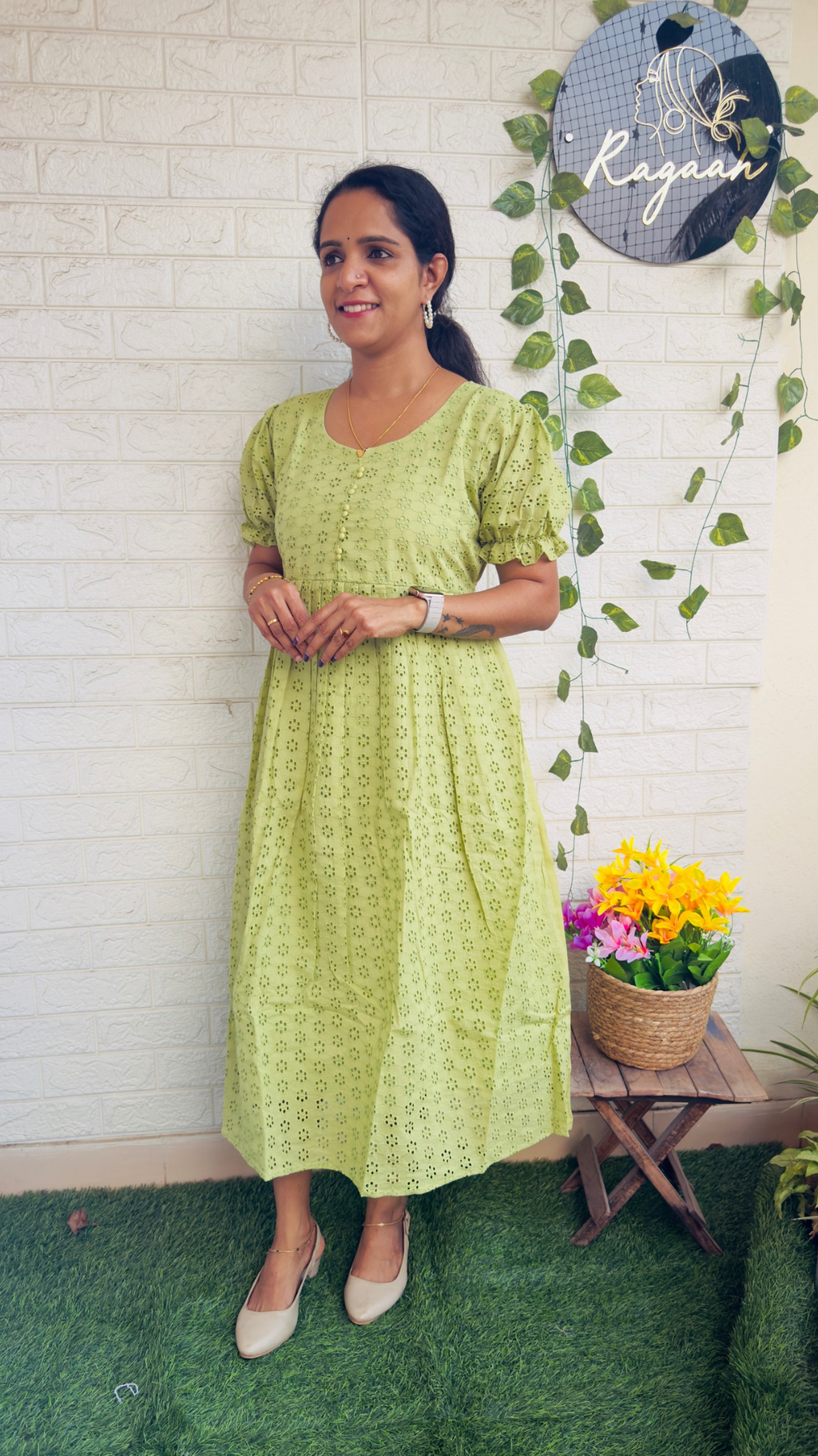 Cotton Hakoba Frock Green RG881